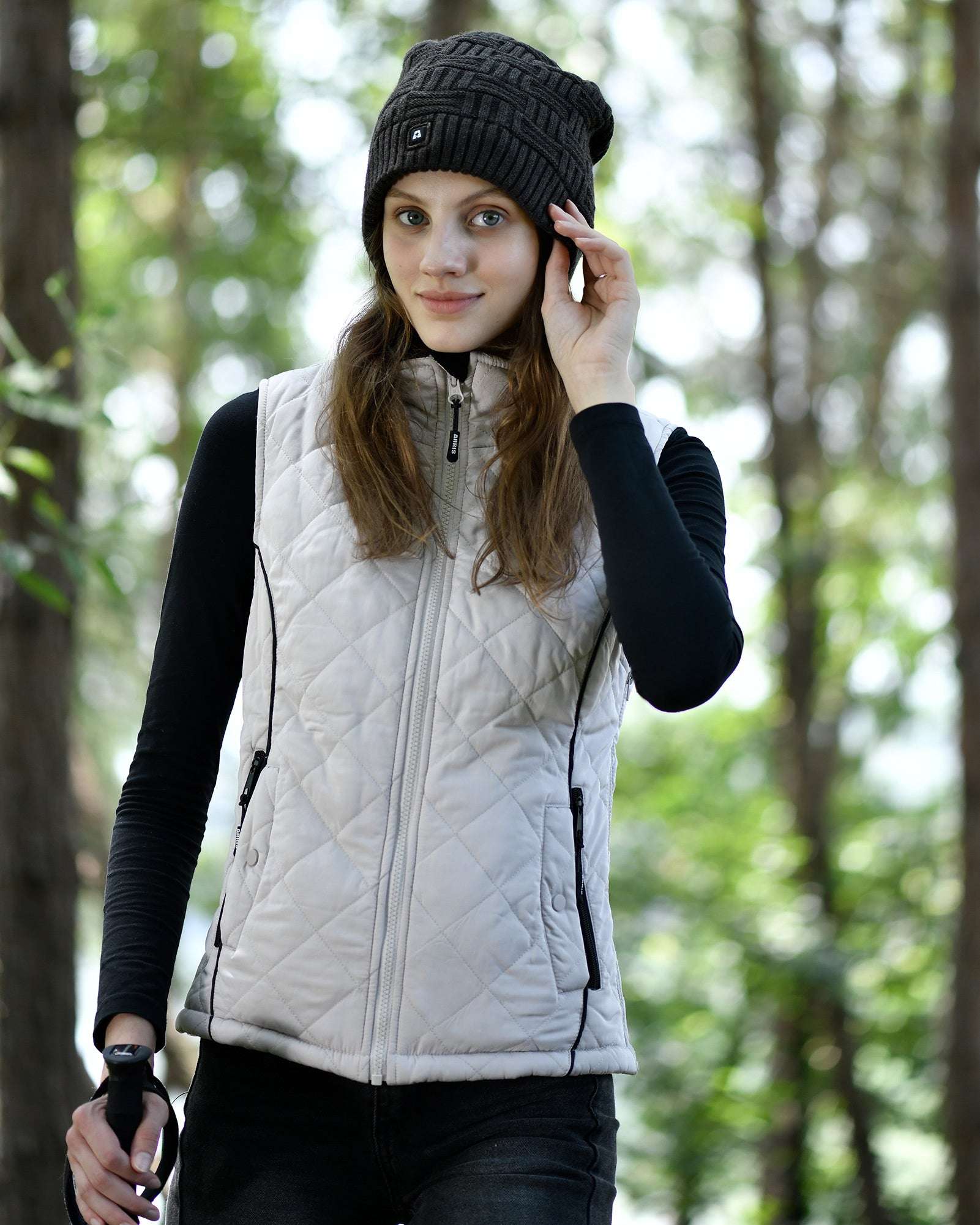 ARRIS Heated Vest for Women, Size Adjustable 7.4V Electric Warm Vest 8 Heating Panels with Battery Pack(Grey White)