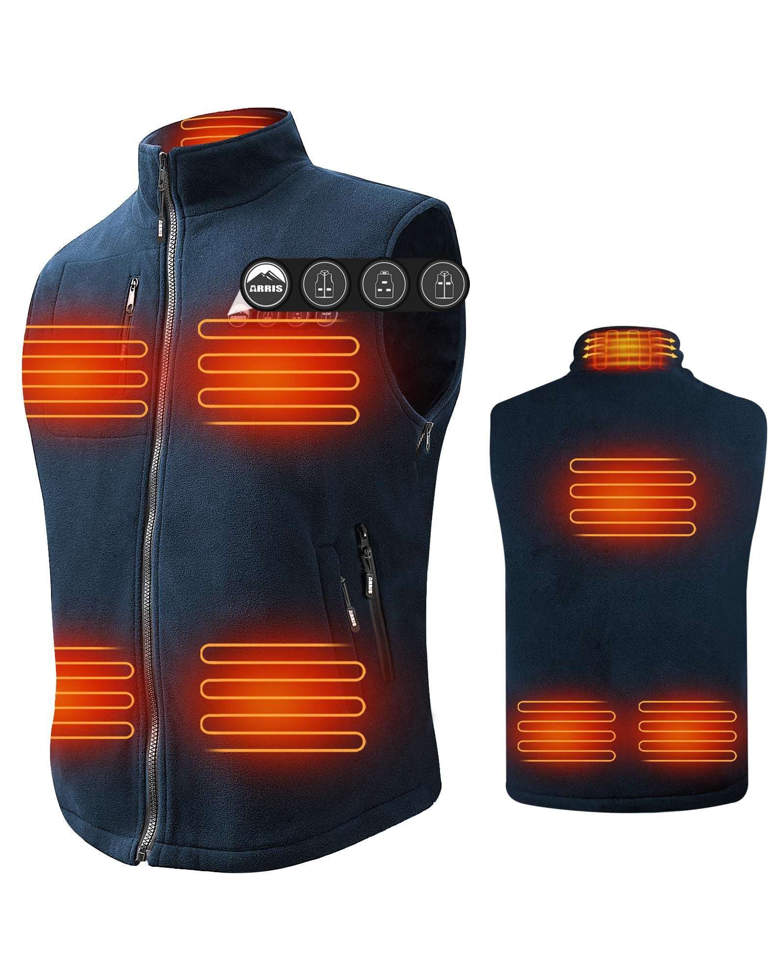 New ARRIS Fleece Heated Vest for Men with Battery Pack Included Size Adjustable 8 Heating Zones