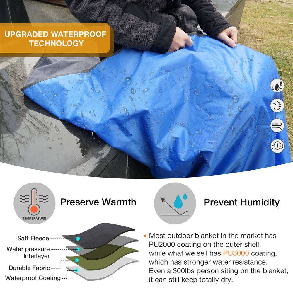 DUKUSEEK Hoodie Blanket Waterproof for Outdoor Camping, Picnic, Stadium, Sports, Beach, Concerts, Car, Dogs, Stadium Blanket Fleece Blanket Extra Large with Hood (79 x 56 inches) Blue