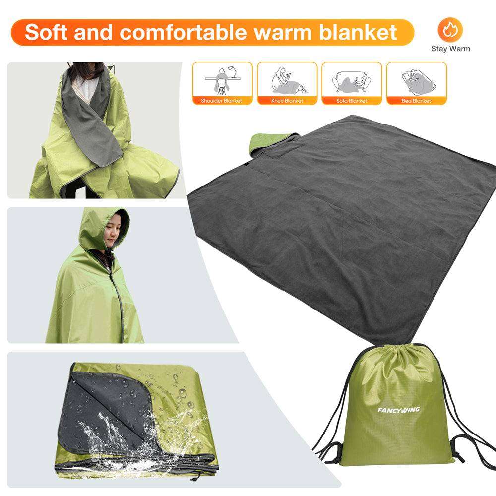 Fancywing Outdoor Waterproof Windproof Stadium Large Size Fleece Blanket Green with Hood (79 x 56 inches)