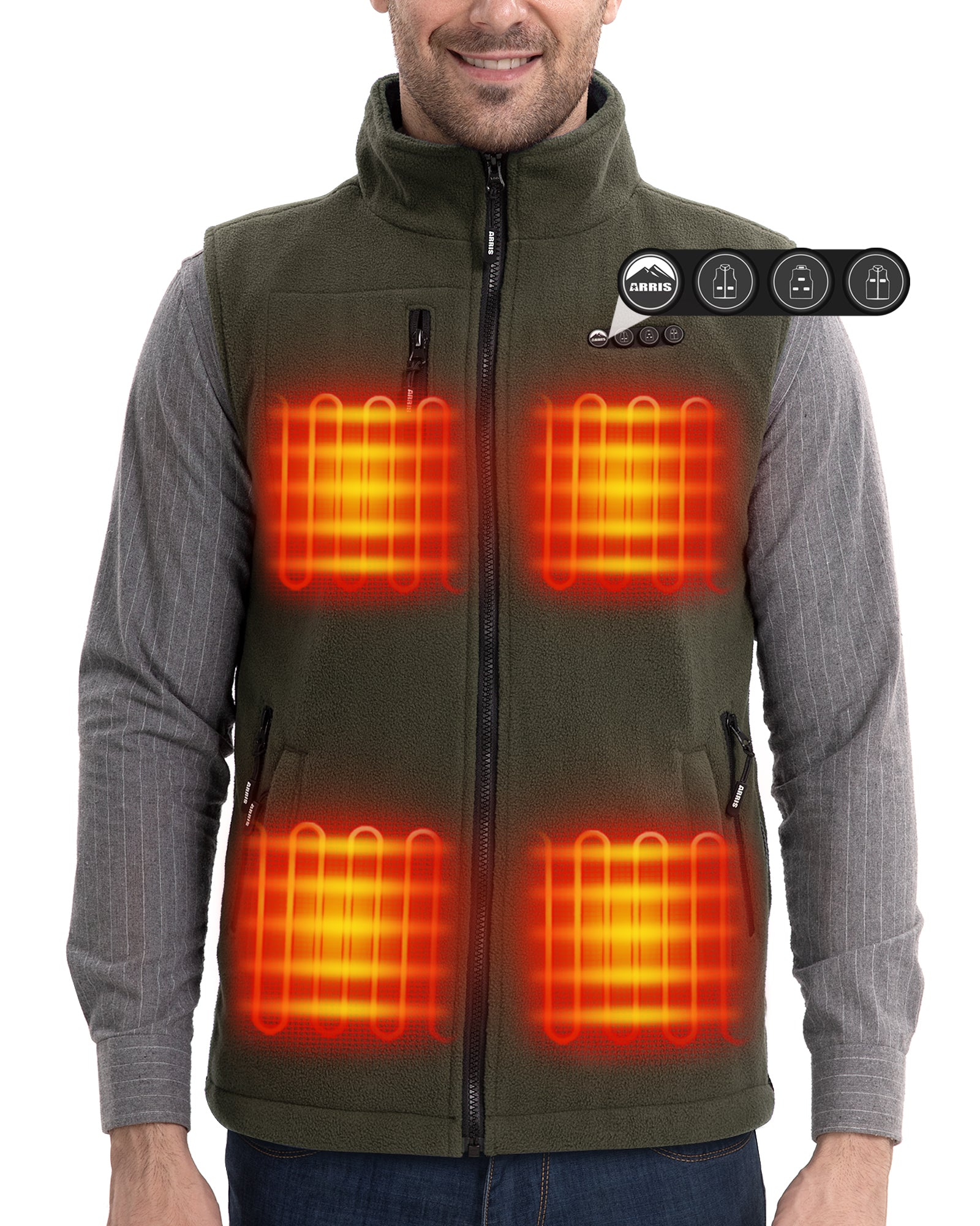 ARRIS Men’s Fleece Heated Vest – 8 Heating Zones & Adjustable Fit