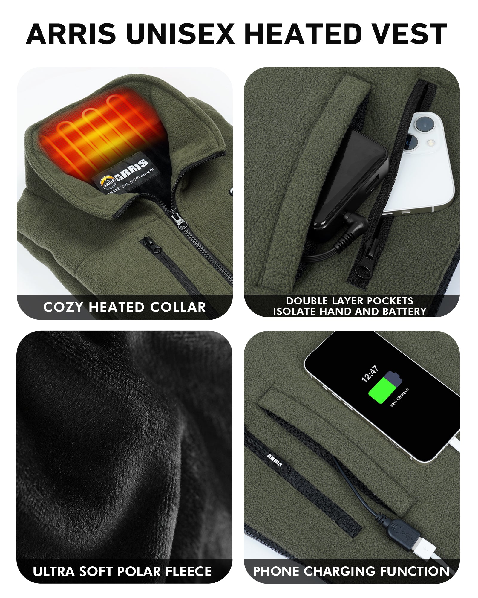 ARRIS Fleece Heated Vest for Men