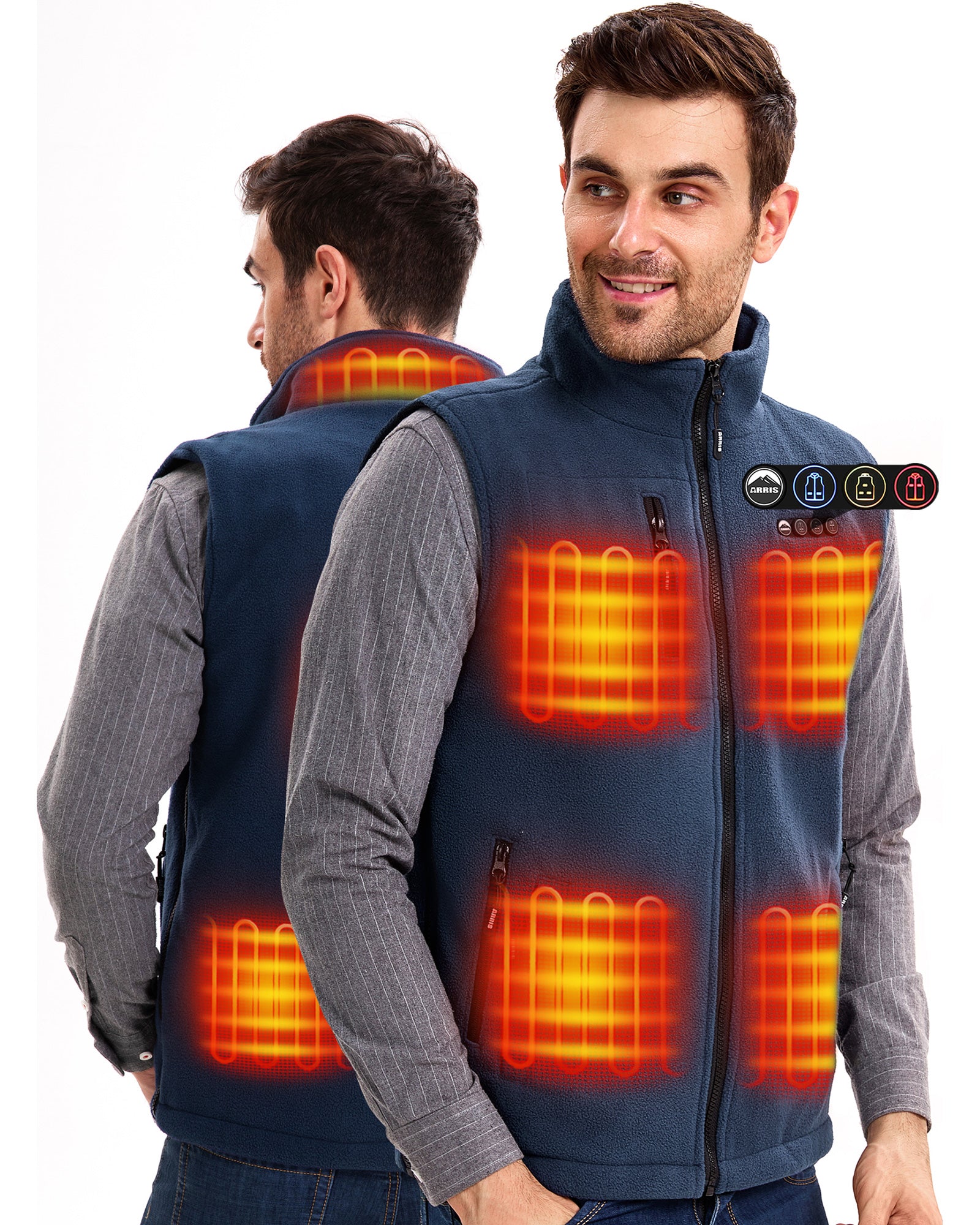 ARRIS Men’s Fleece Heated Vest – 8 Heating Zones & Adjustable Fit