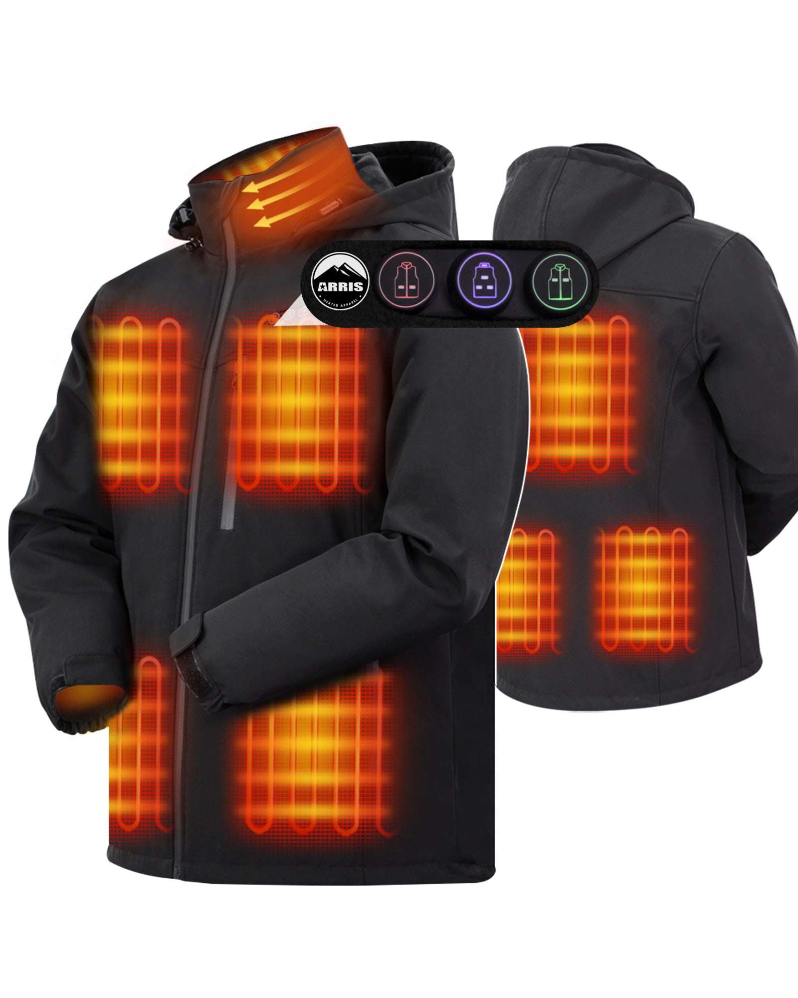 8 heating zones of men's heated jacket