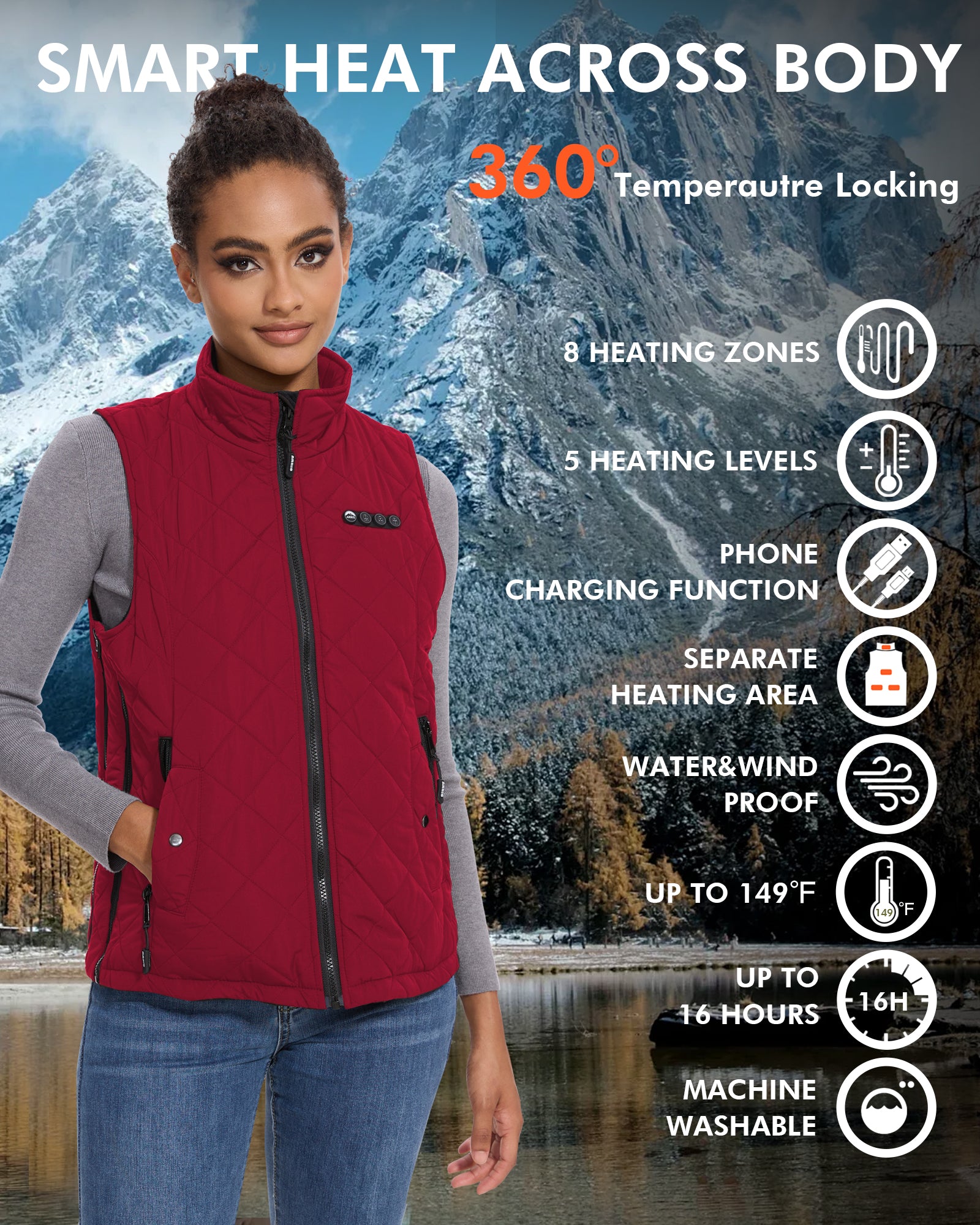 RED HEATED VEST FOR WOMEN