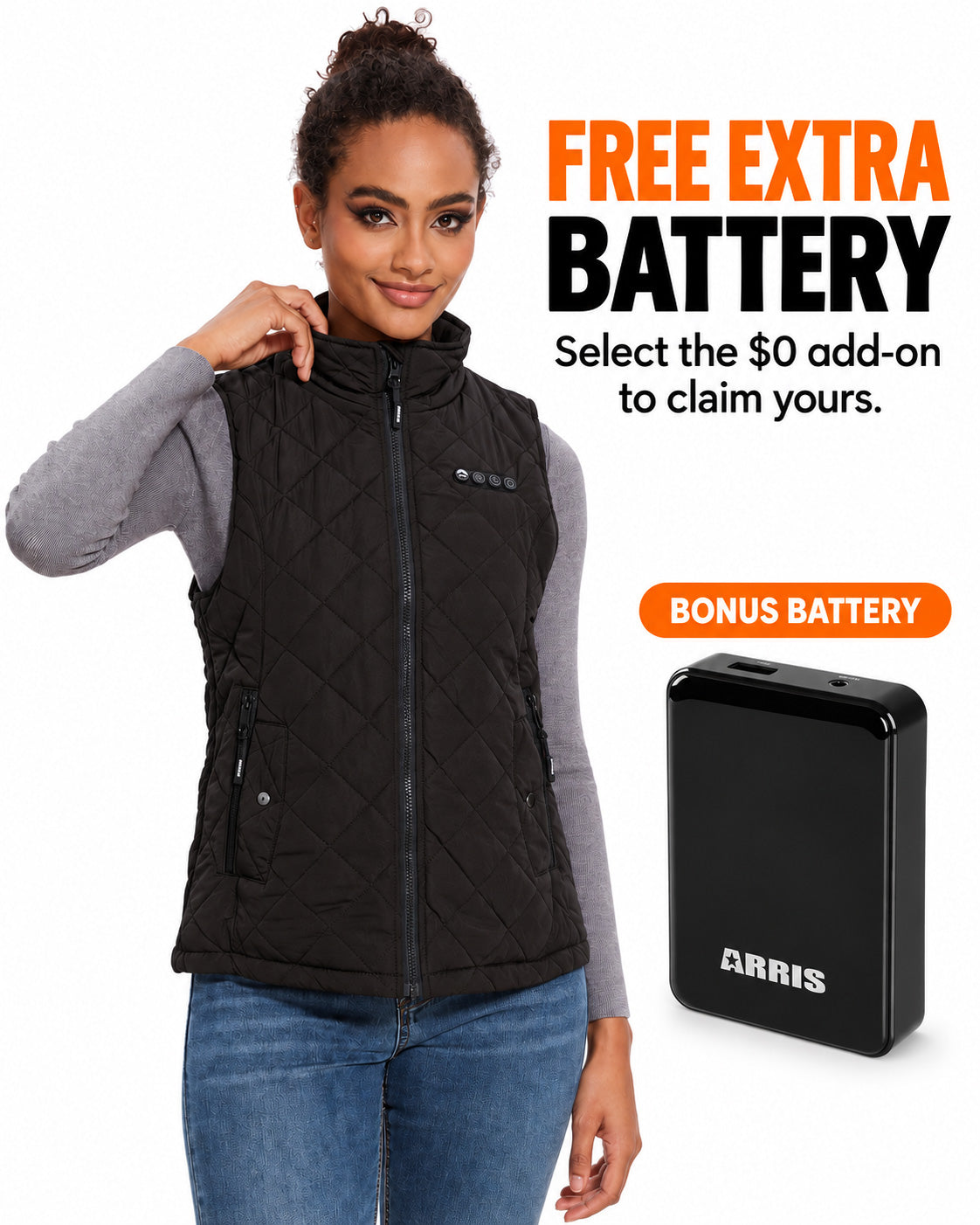 ARRIS Heated Vest for Women Size Adjustable with 8 Heating Panels & 7.4V Lipo Battery