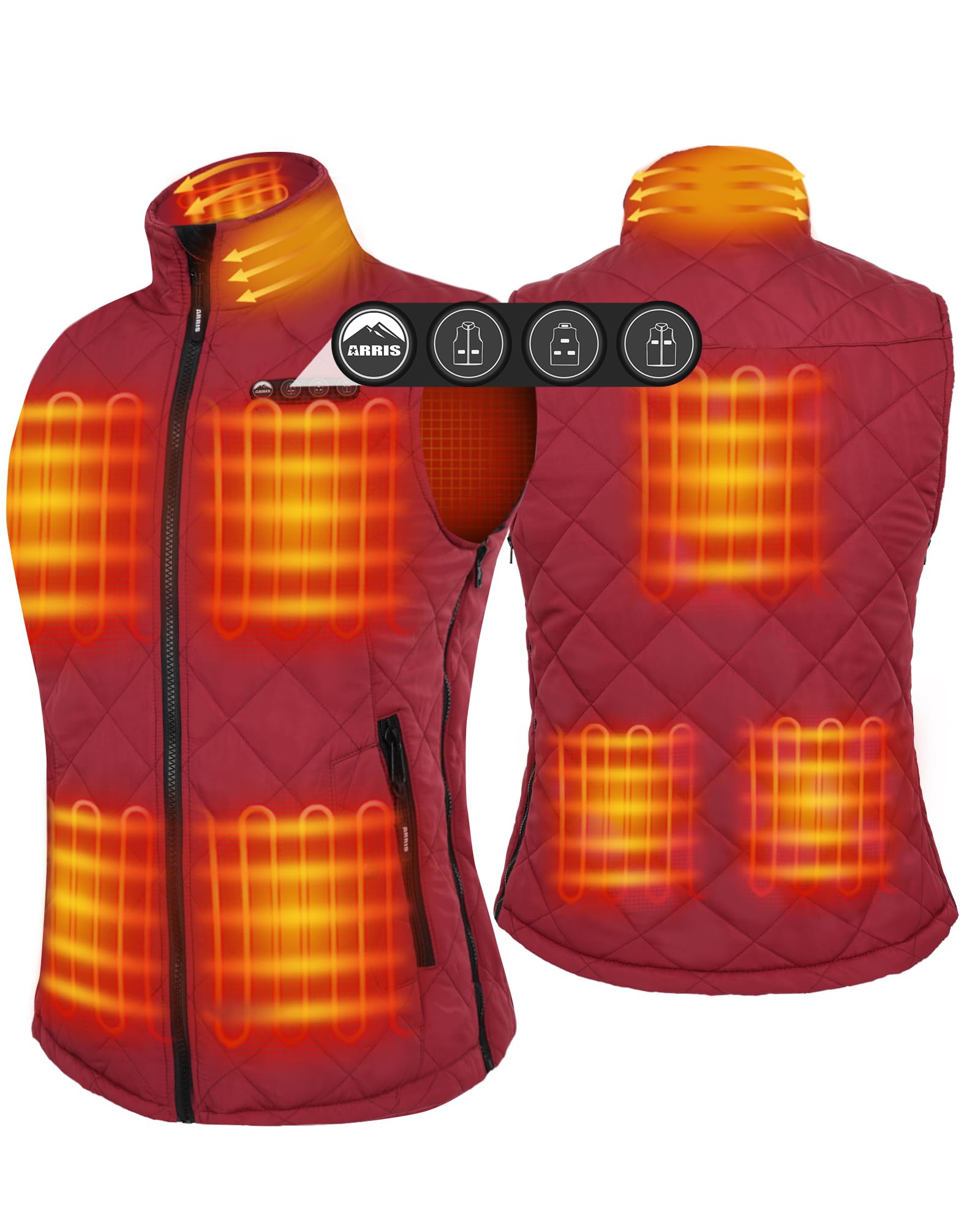 ARRIS Heated Vest for Women Size Adjustable with 8 Heating Panels & 7.4V Lipo Battery