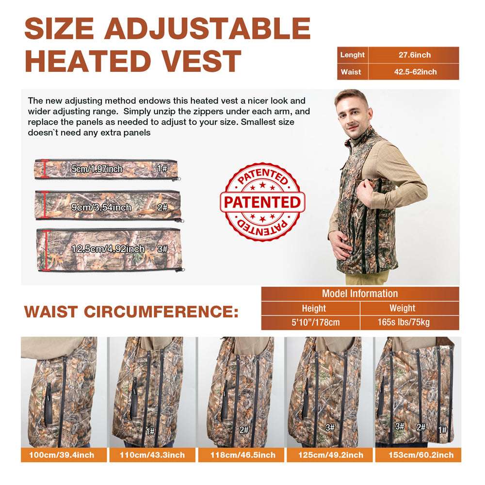 DUKUSEEK 7.4V Electric Heated Vest with Battery Pack 7 Heating Panels Size Adjustable for Hunting Hiking and Etc