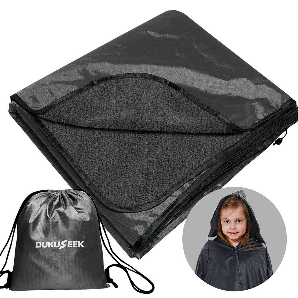 DUKUSEEK Hooded Stadium Blanket for Kids, Small Waterproof Outdoor Blankets with Fleece Linner, Kids Outdoor Wearable Blanket for Sporting Events, Camping, Picnic, Games, Stadium, 56‘’x28‘’