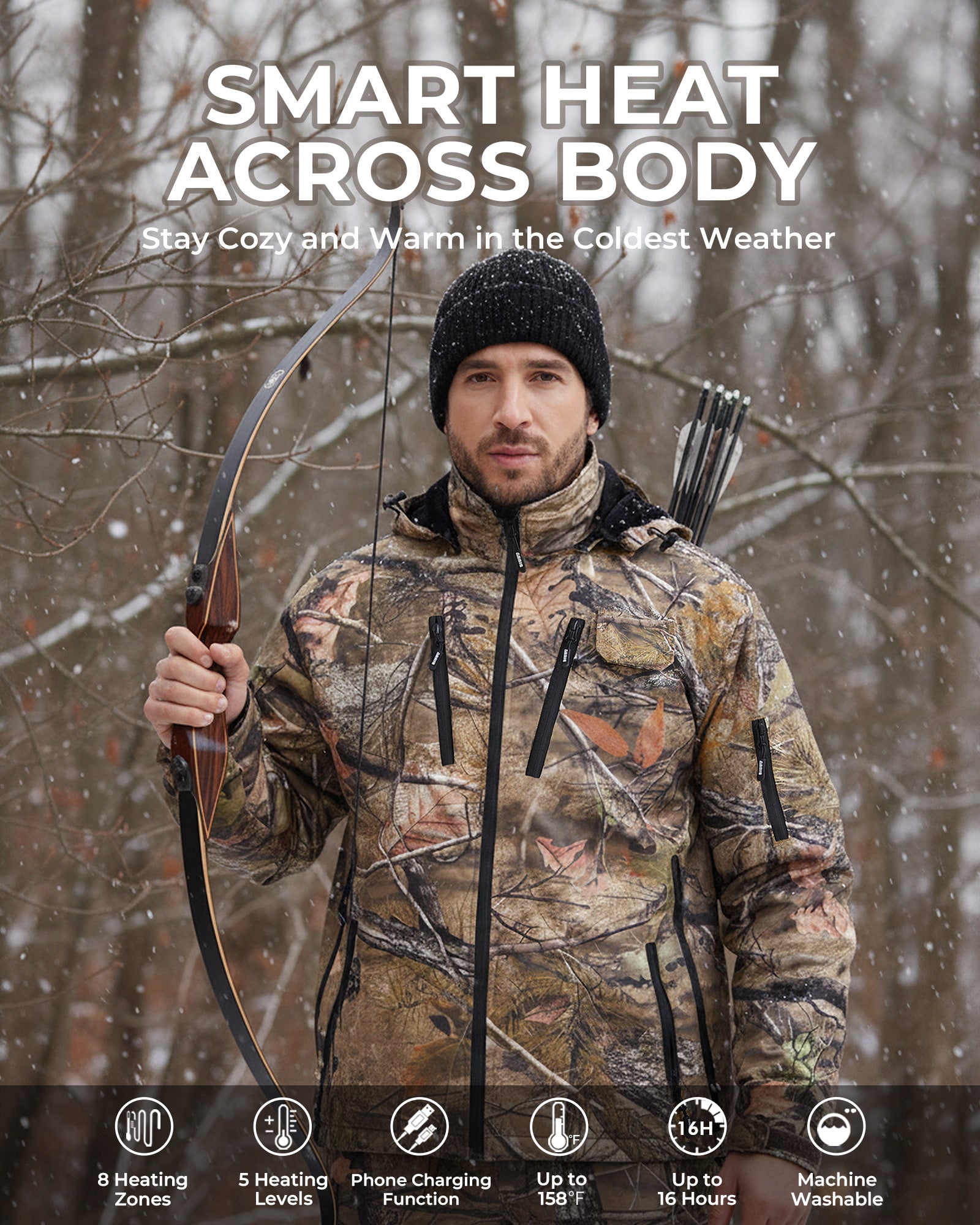 ARRIS Camo Heated Jacket for Hunting, Fishing & Outdoor Work