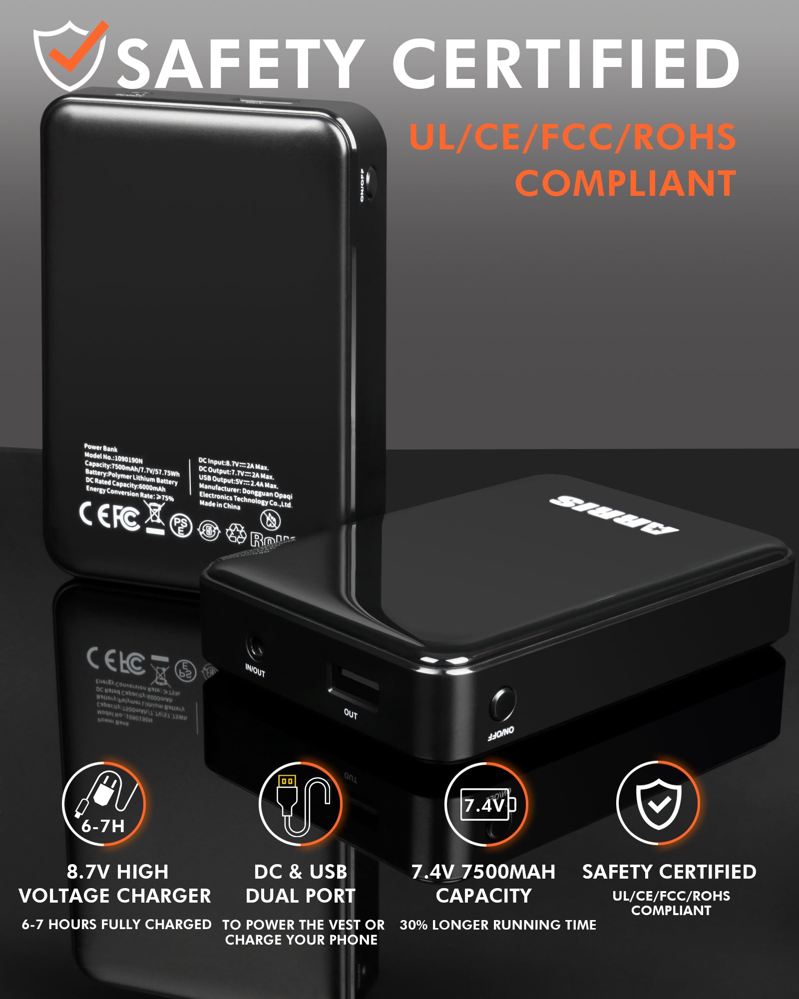 ARRIS Men's Fleece Heated Vest with Shoulder Heat & 7.4V Battery Pack