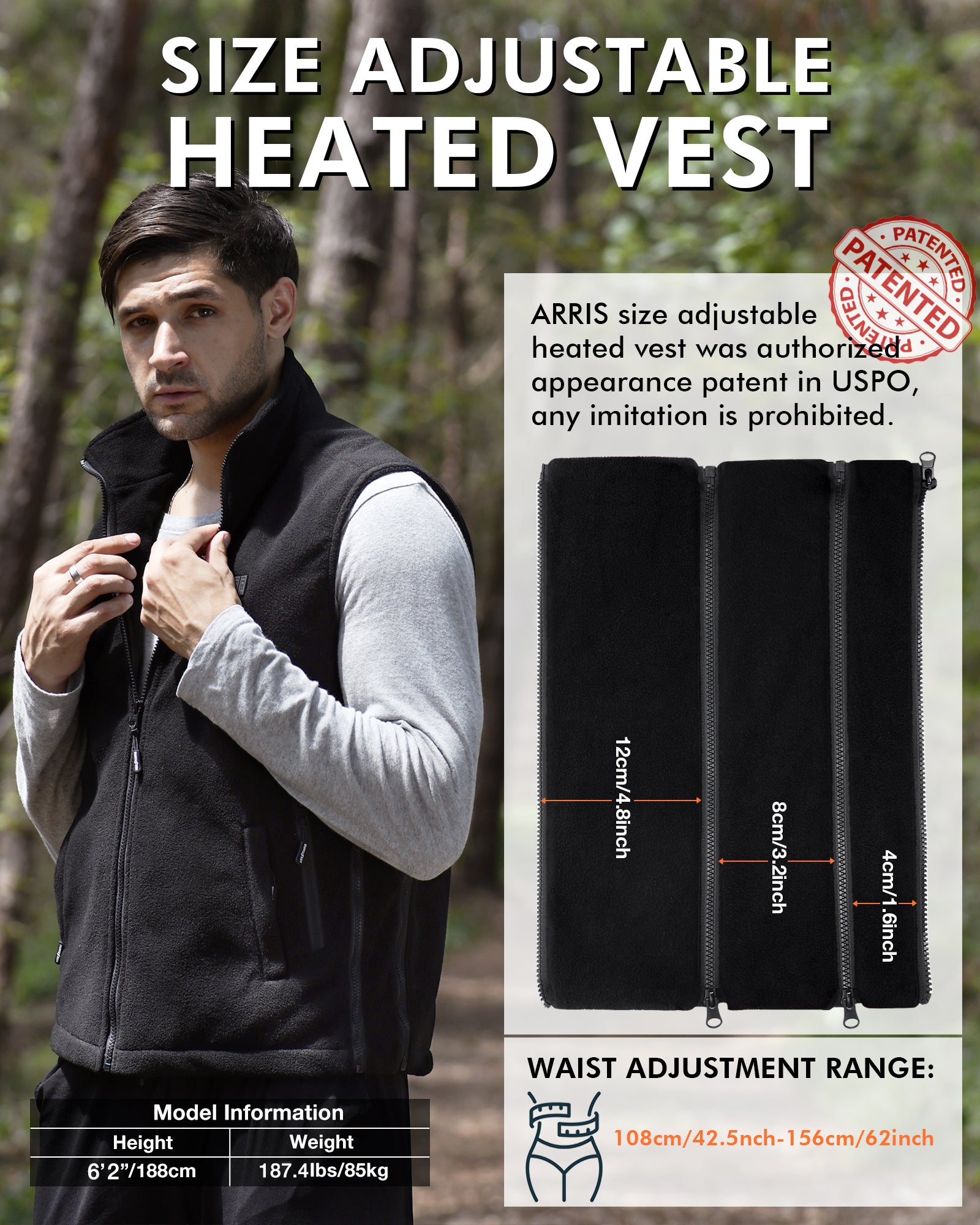 ARRIS Men's Fleece Heated Vest with Shoulder Heat & 7.4V Battery Pack