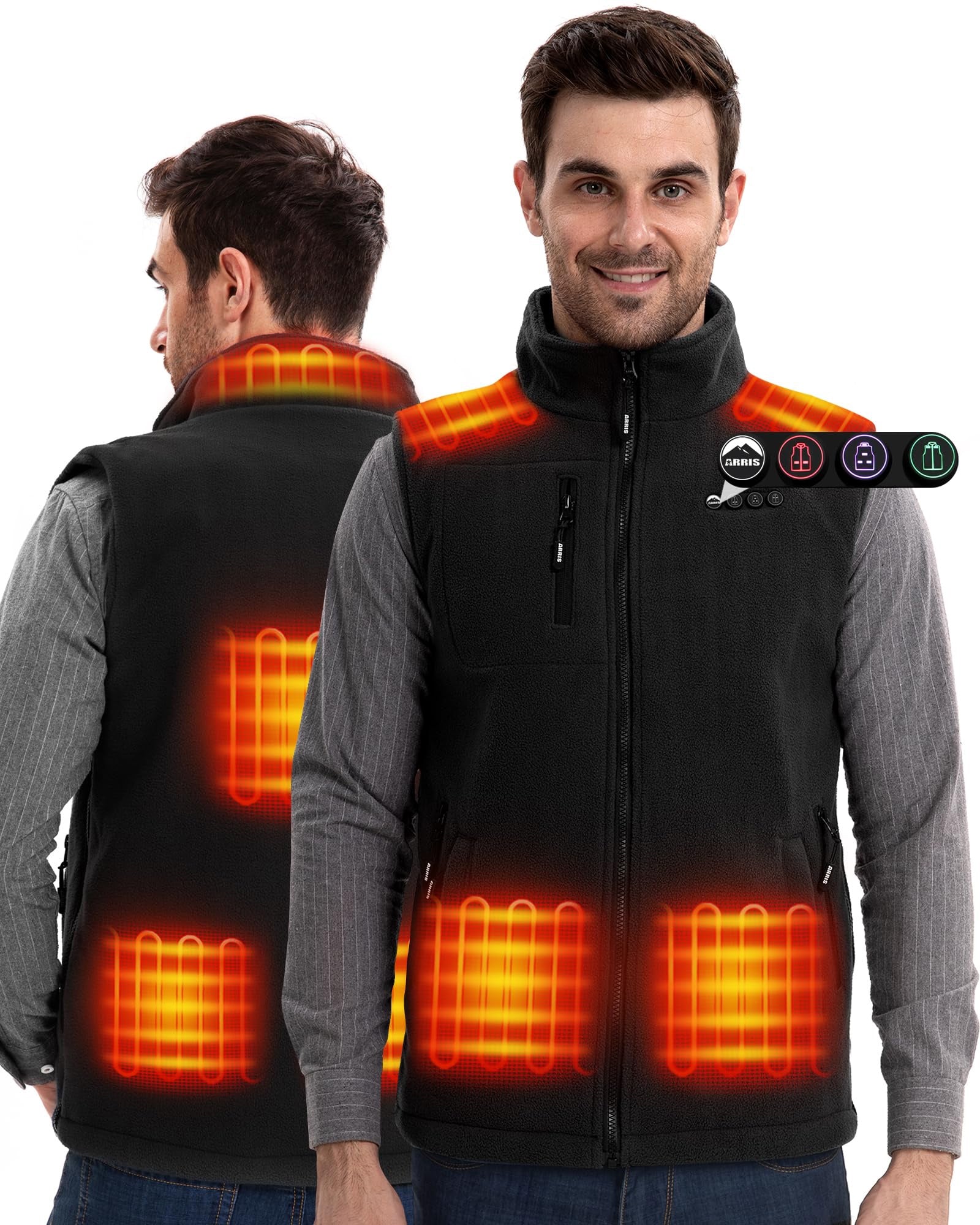 ARRIS Men's Fleece Heated Vest with Shoulder Heat & 7.4V Battery Pack