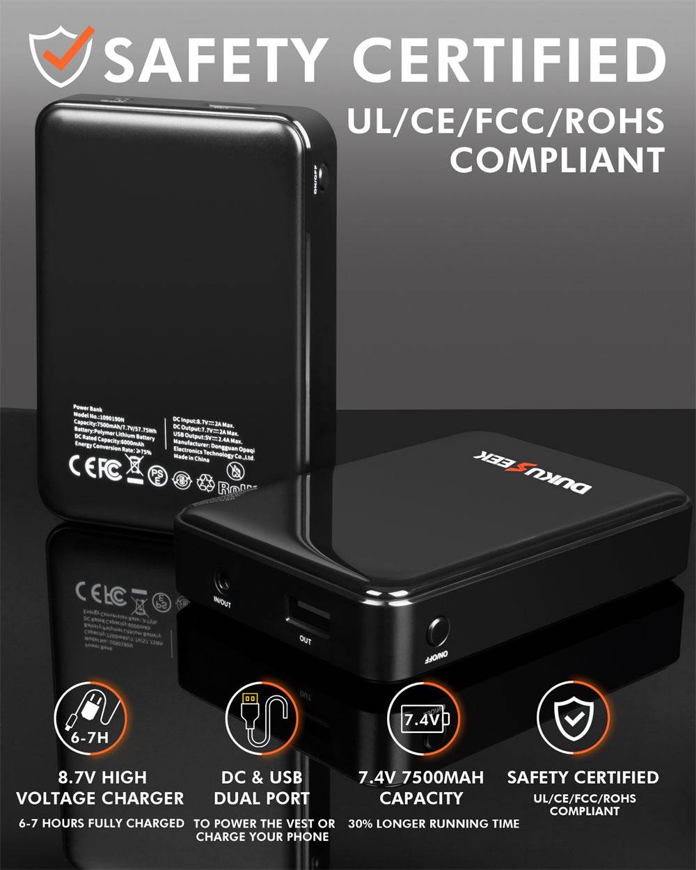 safety certified 7500mah battery