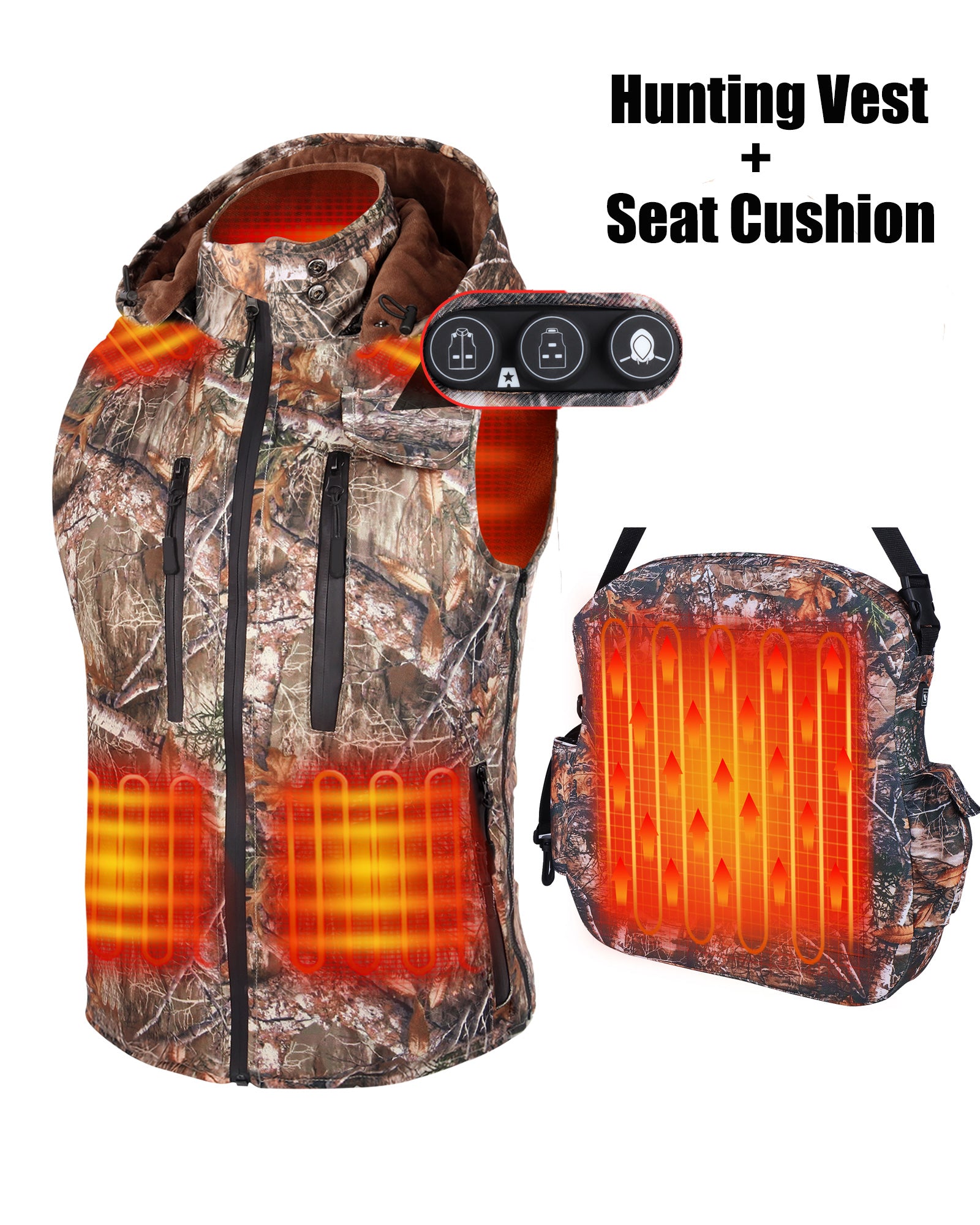 ARRIS 7.4V Camo Heated Hunting Vest with Heated Seat Cushion Bundle Sale Combo