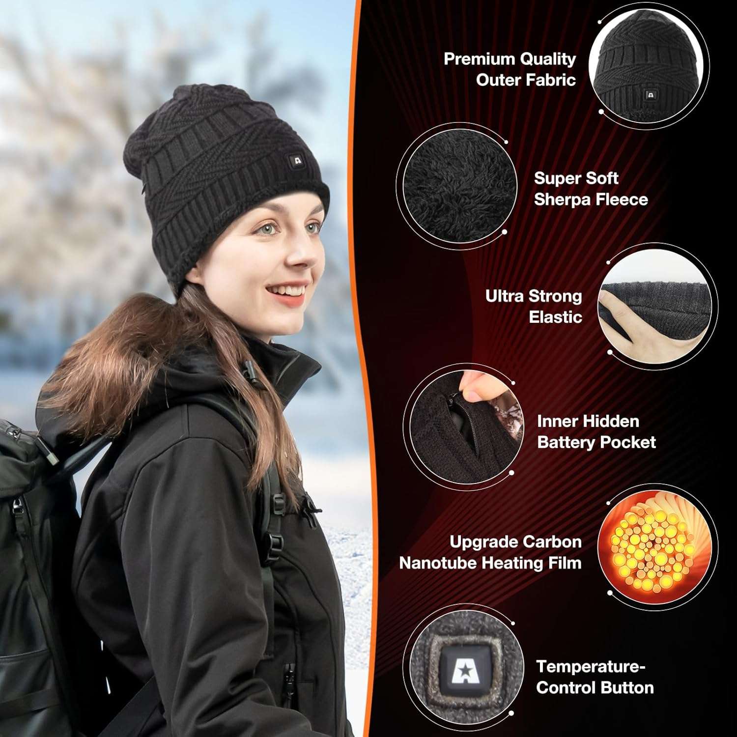 ARRIS Heated Beanie Hat, Thick Fleece Sherpa Heated Hat with 7.4V Rechargeale Battery Electric Winter Head Warmer Cap for Men Women
