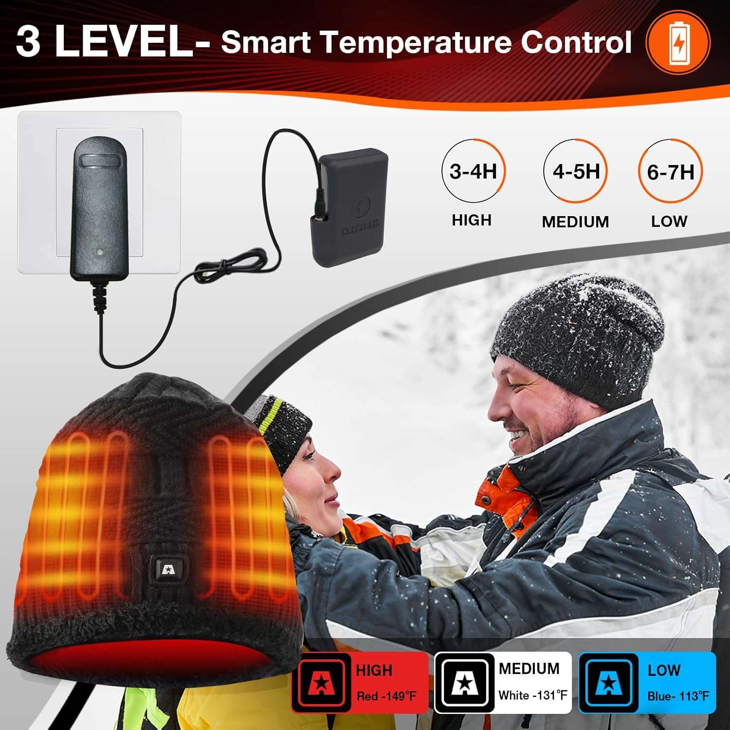 ARRIS Heated Beanie Hat, Thick Fleece Sherpa Heated Hat with 7.4V Rechargeale Battery Electric Winter Head Warmer Cap for Men Women