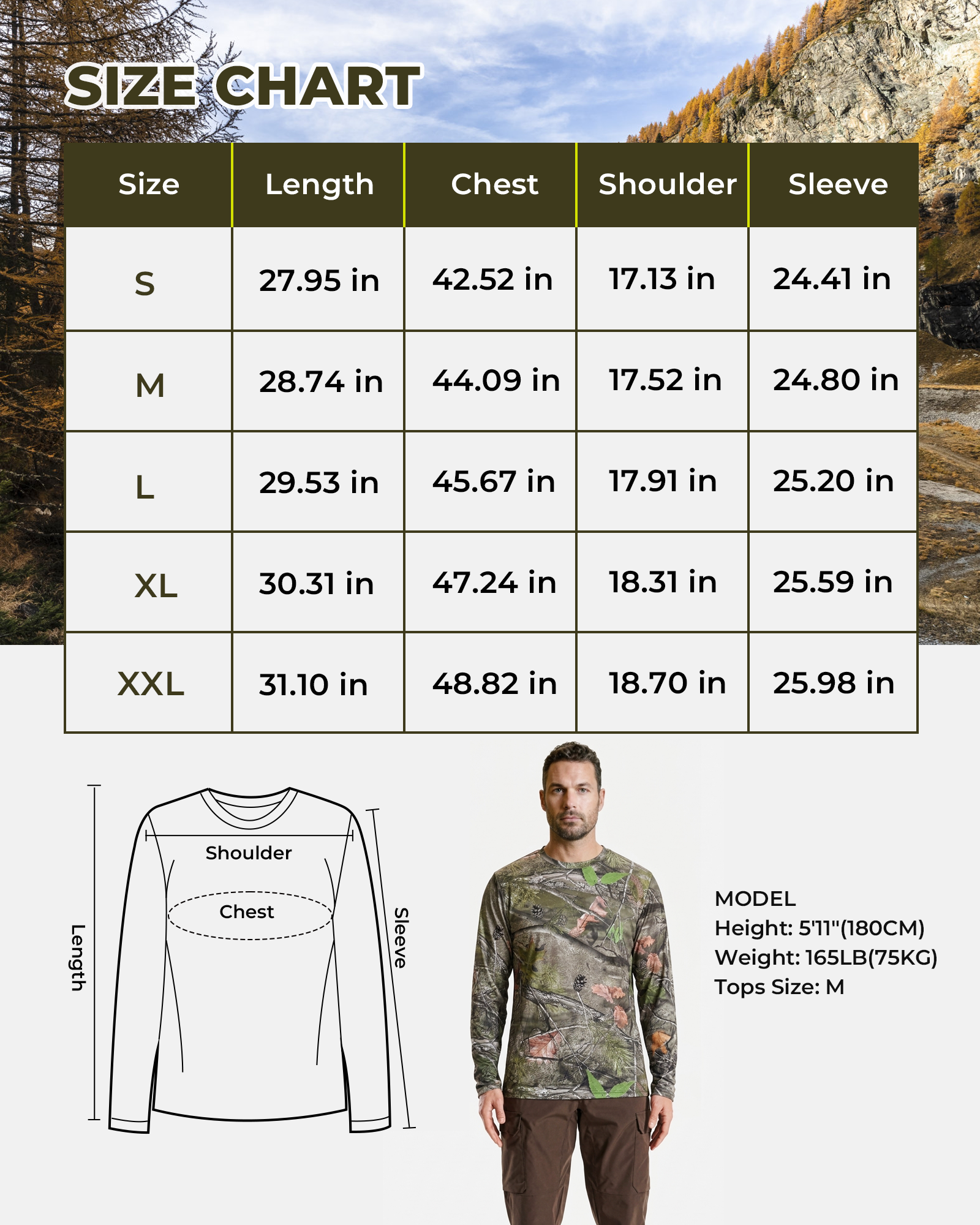Men's Long Sleeve Camo T-Shirt for Hunting Fishing Outdoors