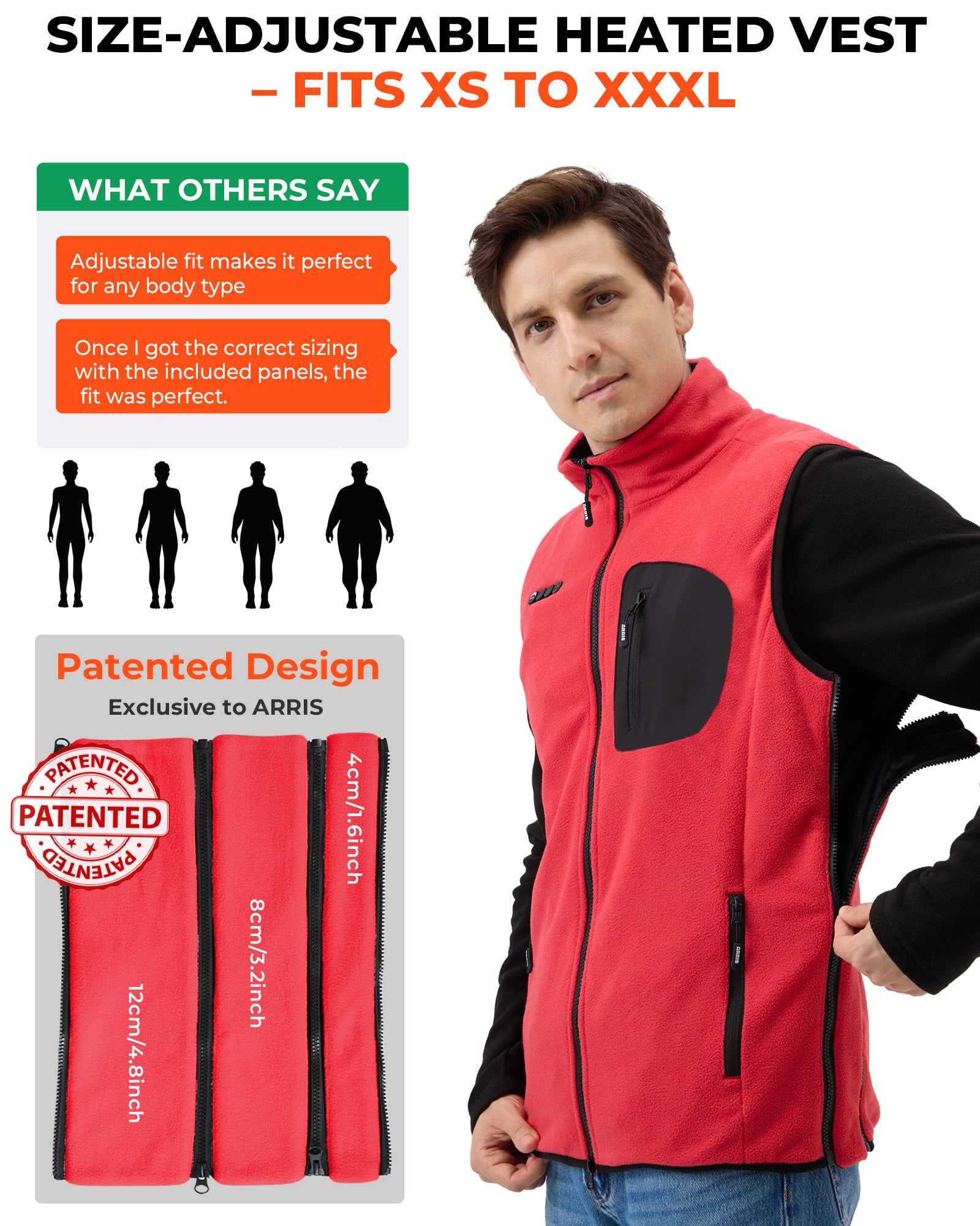 ARRIS Fleece Heated Vest with 12V Battery, Size Adjustable Heated Vest for Men Women