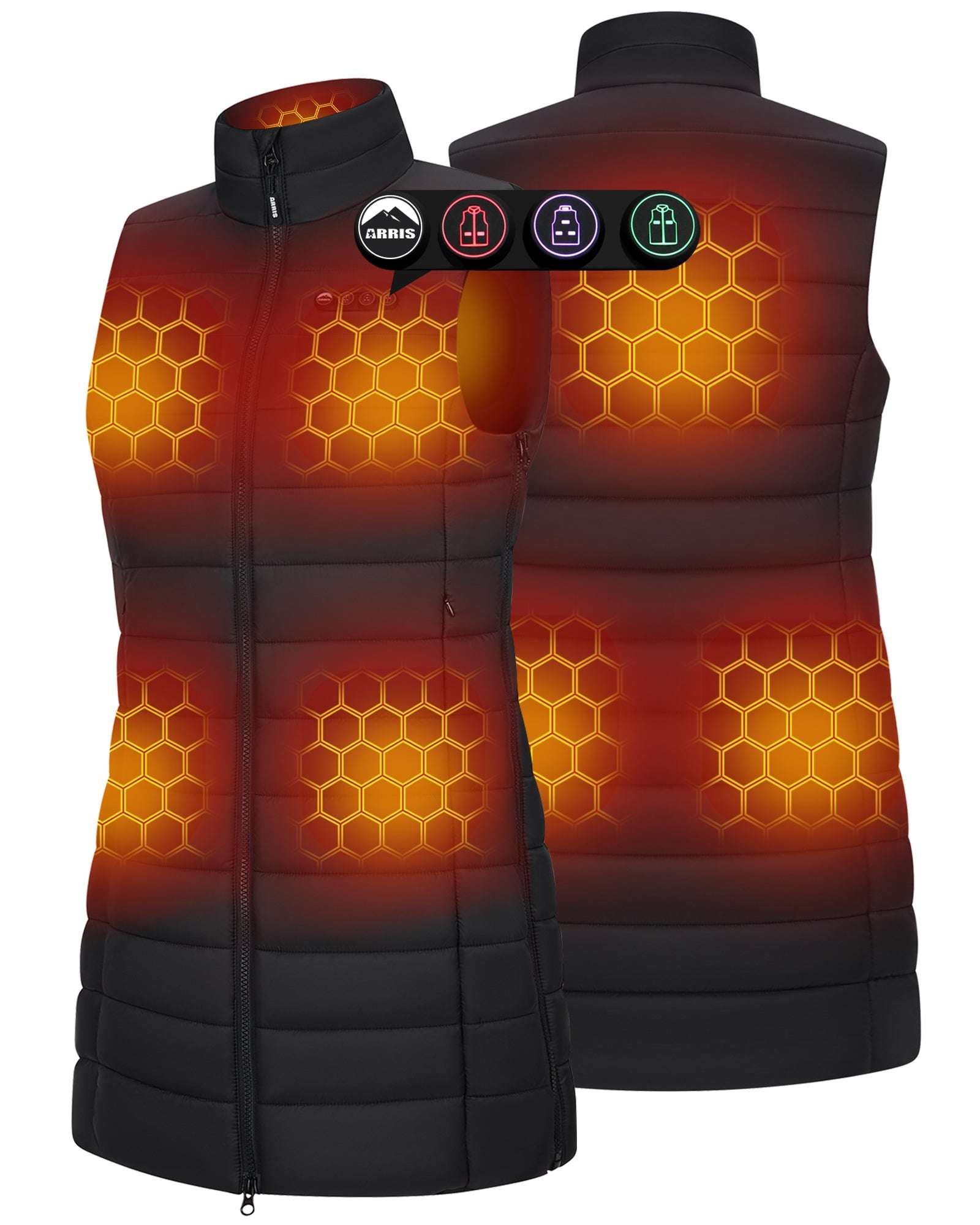 ARRIS Women`s Long Graphene Heated Vest 8 Heat Zones Size Adjustable Long Length Puffer Heating Vest with 7.4V Battery Pack