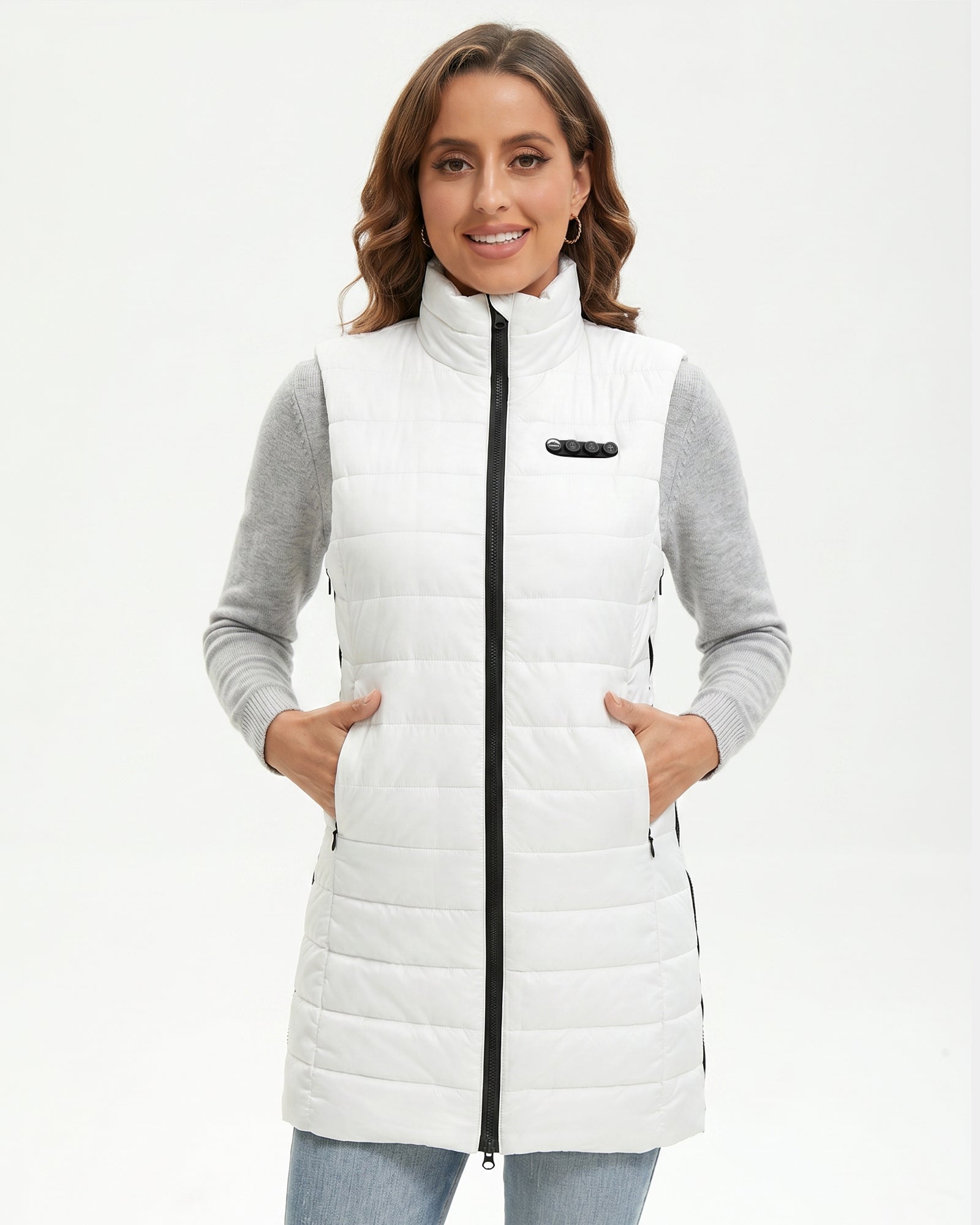 ARRIS Women`s Long Graphene Heated Vest, Size Adjustable Long Puffer Lightweight Heating Vest