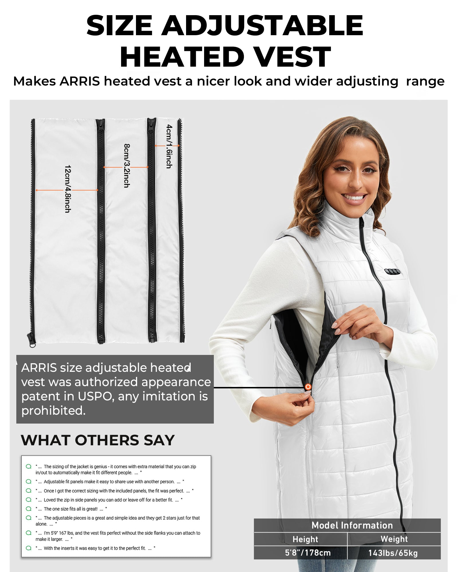 ARRIS Women`s Long Graphene Heated Vest, Size Adjustable Long Puffer Lightweight Heating Vest