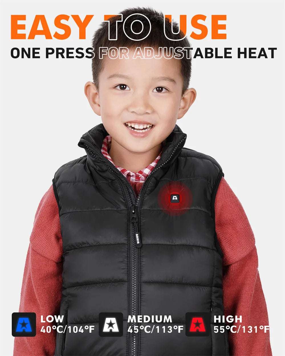 ARRIS Kids Heated Vest Boys Girls Waterproof Lightweight Electric Warming Vest with Battery Pack