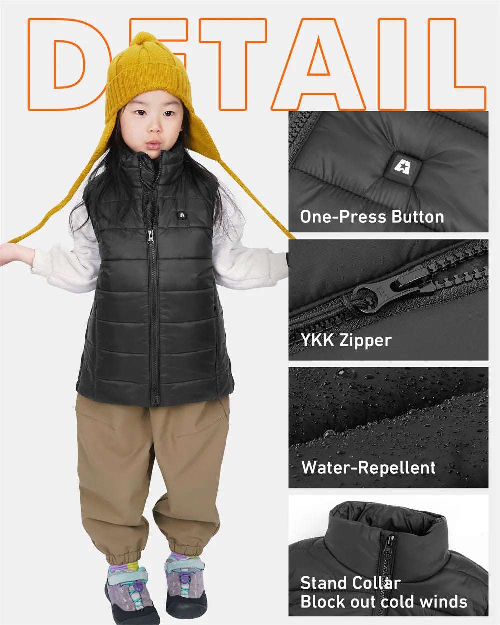ARRIS Kids Heated Vest Boys Girls Waterproof Lightweight Electric Warming Vest with Battery Pack