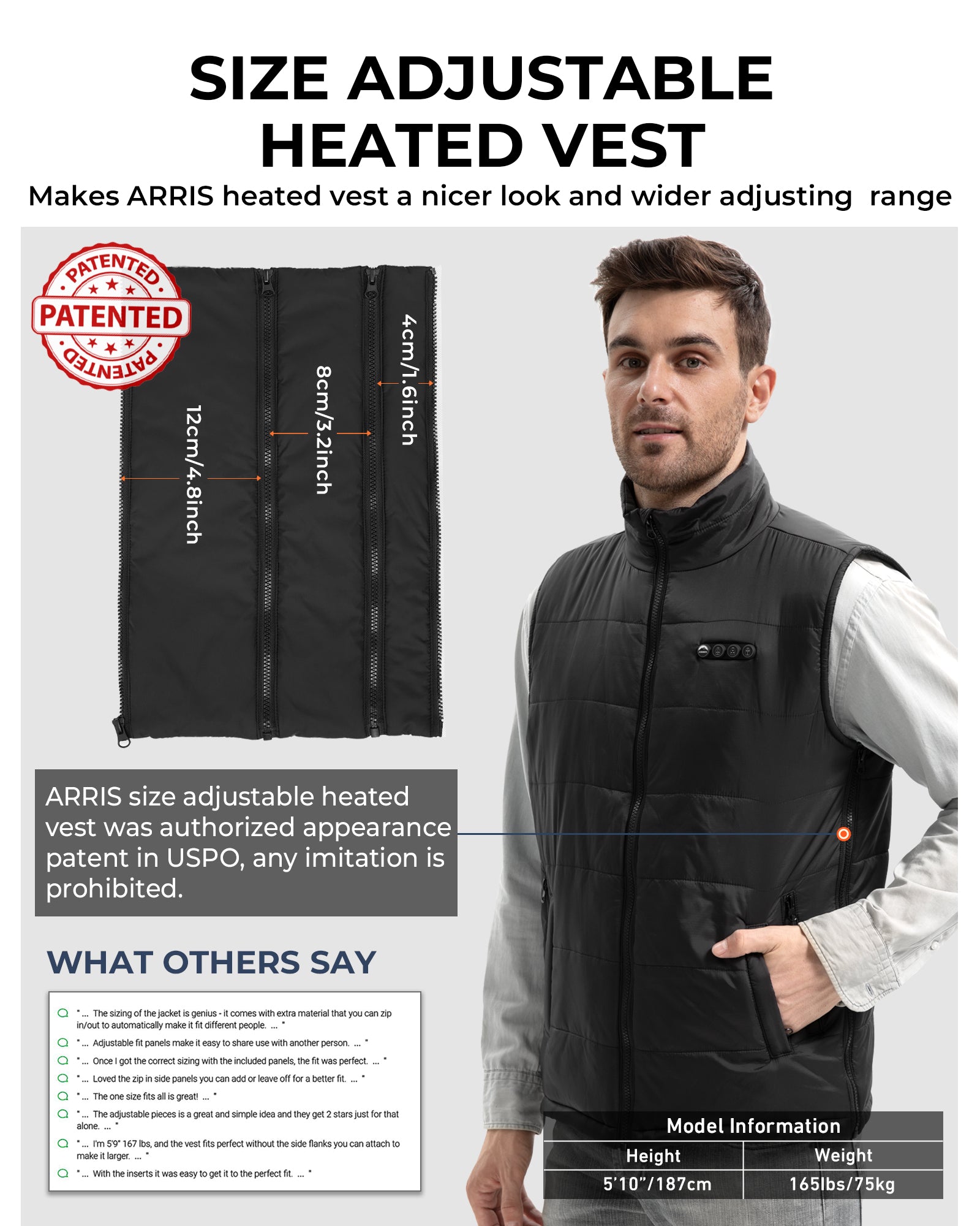 ARRIS 12V Graphene-Enhanced Heated Vest with Patented Size Adjustable Design
