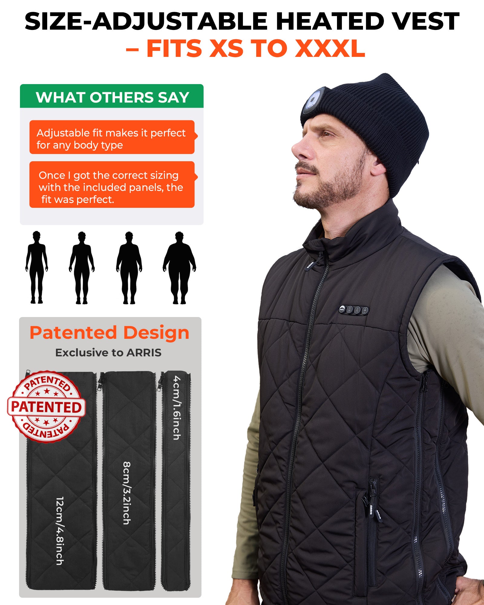 ARRIS 12V Heated Vest with Patented Size Adjustable Design