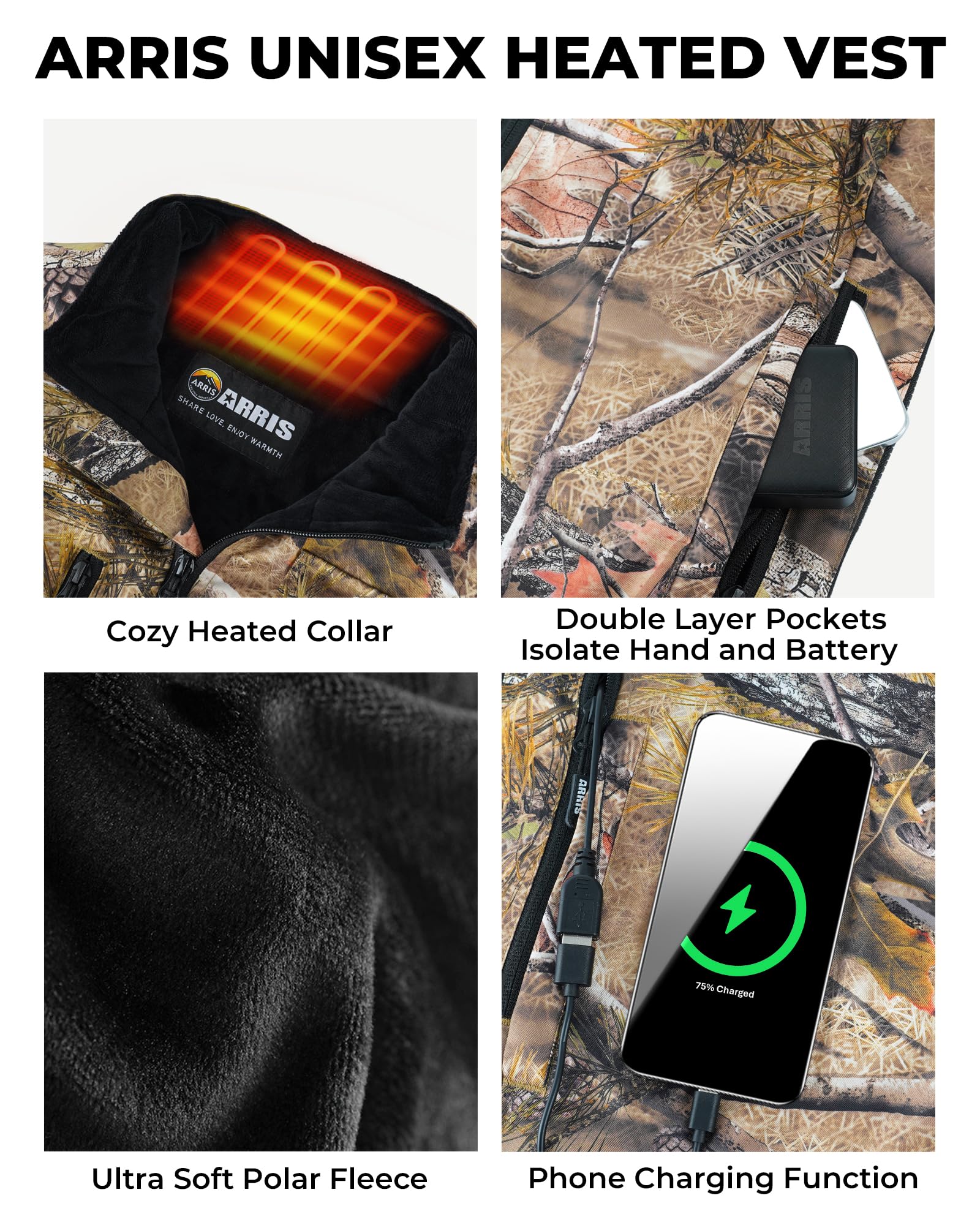water resistant heated vest for outdoor hunting