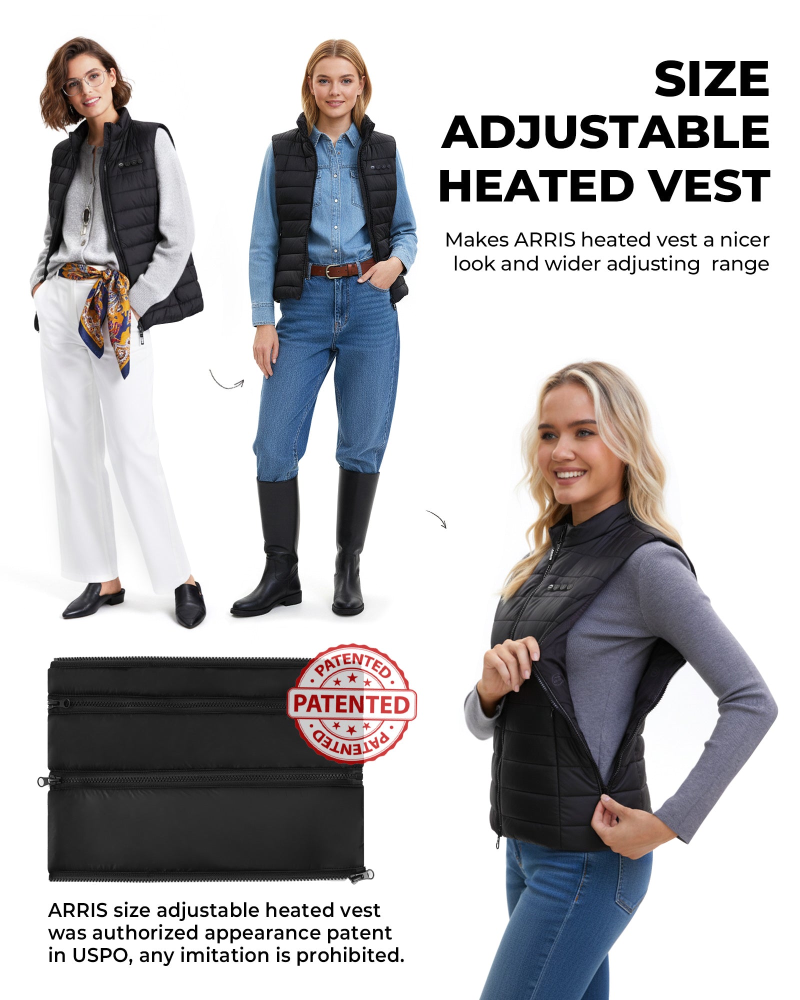 ARRIS 12V Graphene Heated Vest for Women Size Adjustable