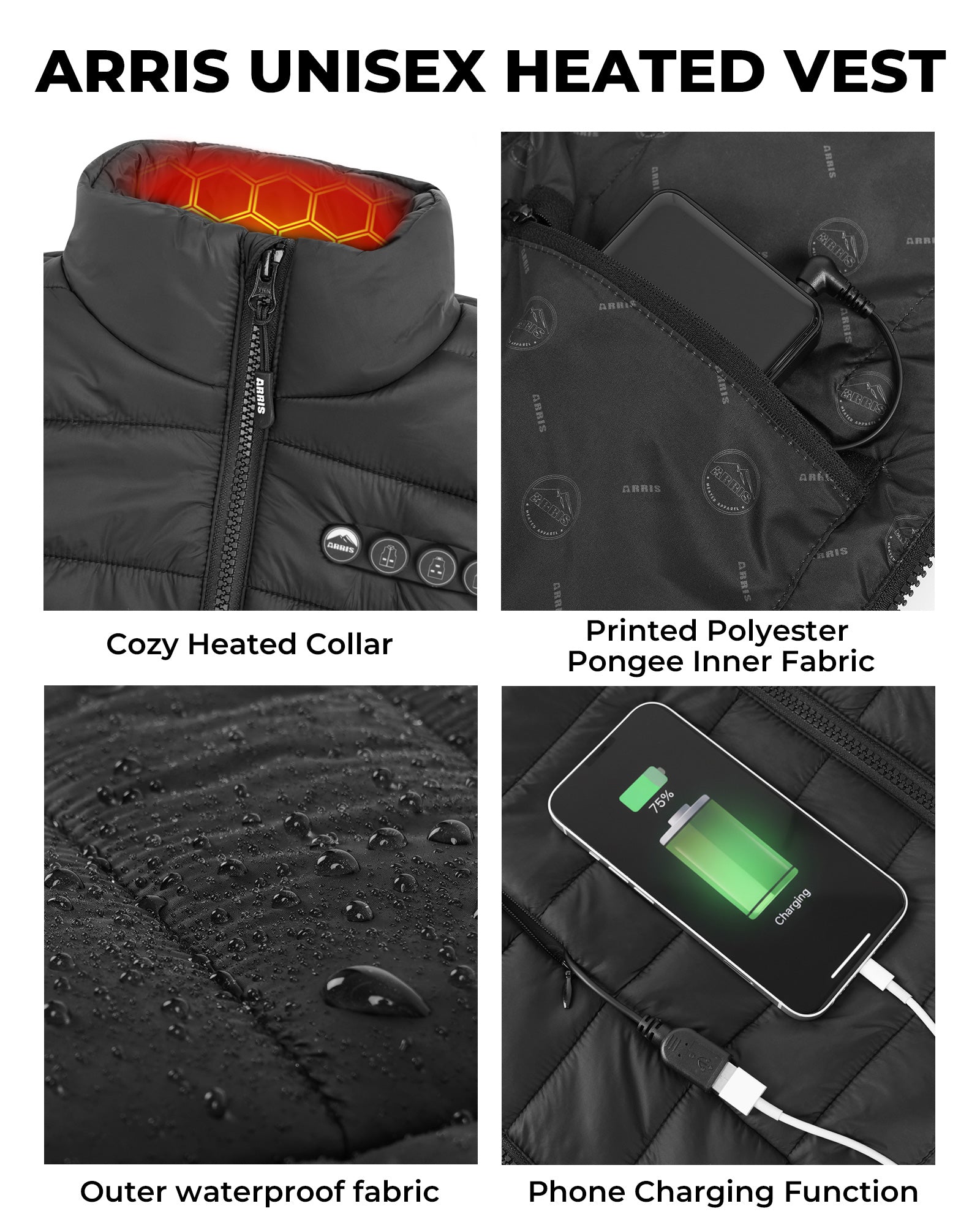 ARRIS 12V Graphene Heated Vest for Women Size Adjustable