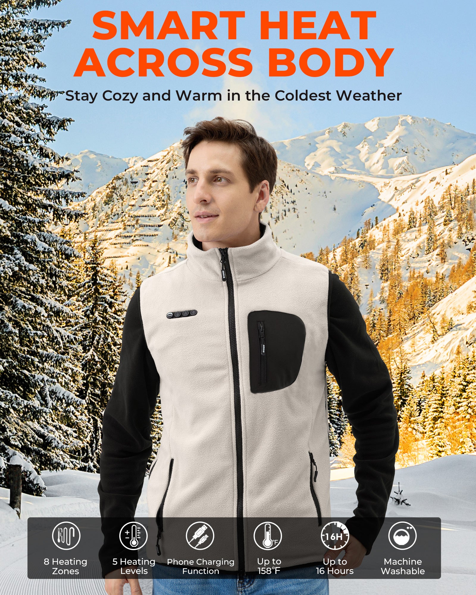 ARRIS Fleece Heated Vest with 12V Battery Size Adjustable