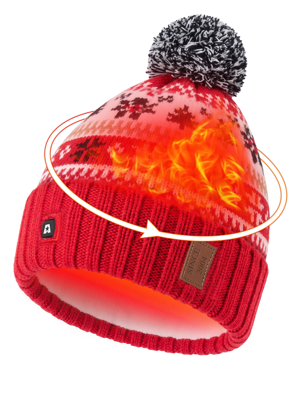 ARRIS Red Fair Isle Heated Beanie with Rechargeable Battery