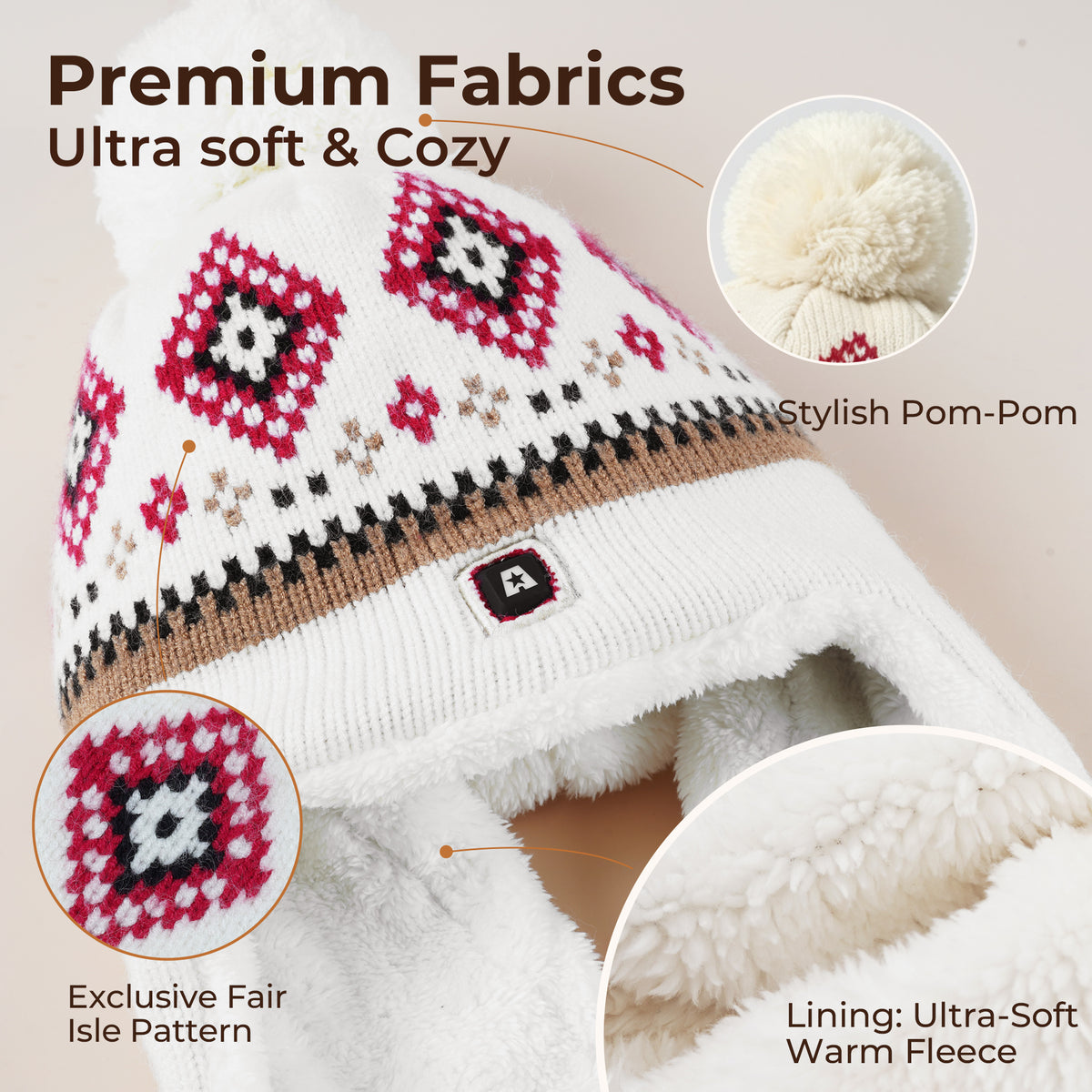ARRIS Women’s Fair Isle Heated Earflap Hat with Battery