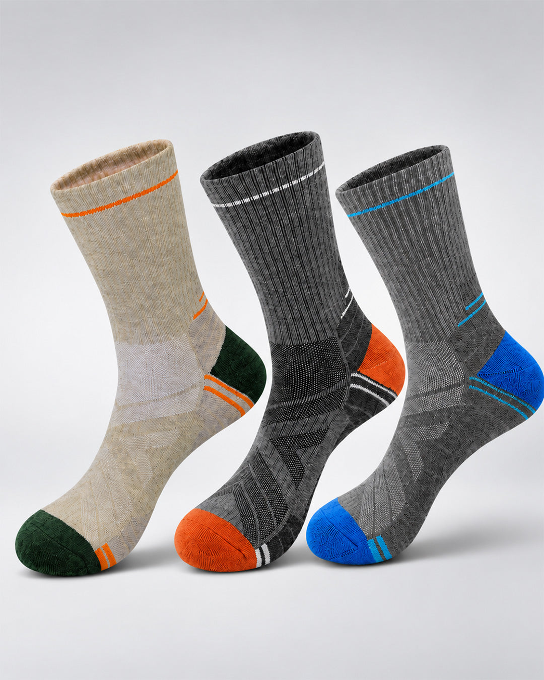3 Pairs Merino Wool Hiking Socks | Cushioned Breathable Crew Trekking Socks