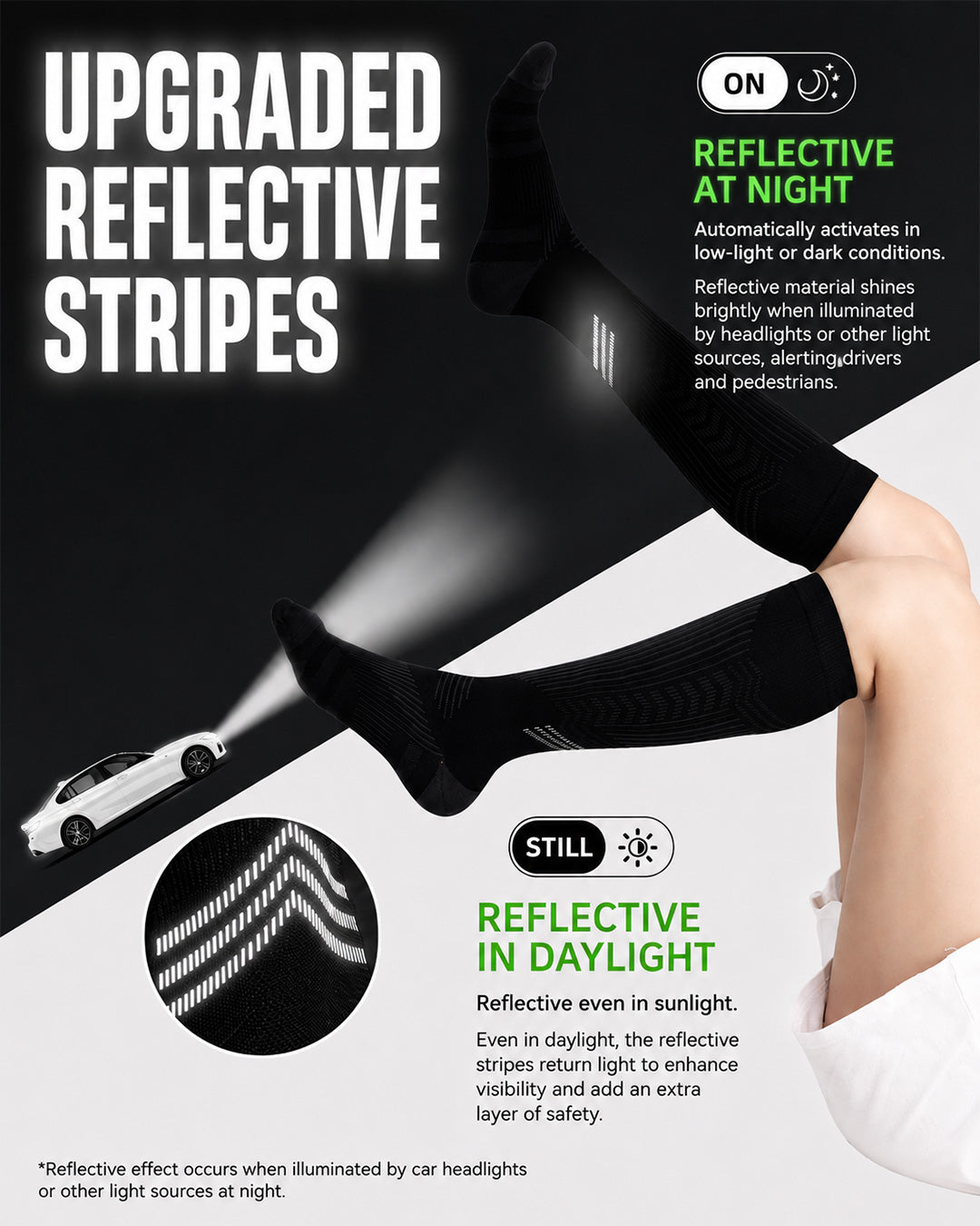 Athletic Compression Socks with Reflective Stripes for Running, Cycling & Training