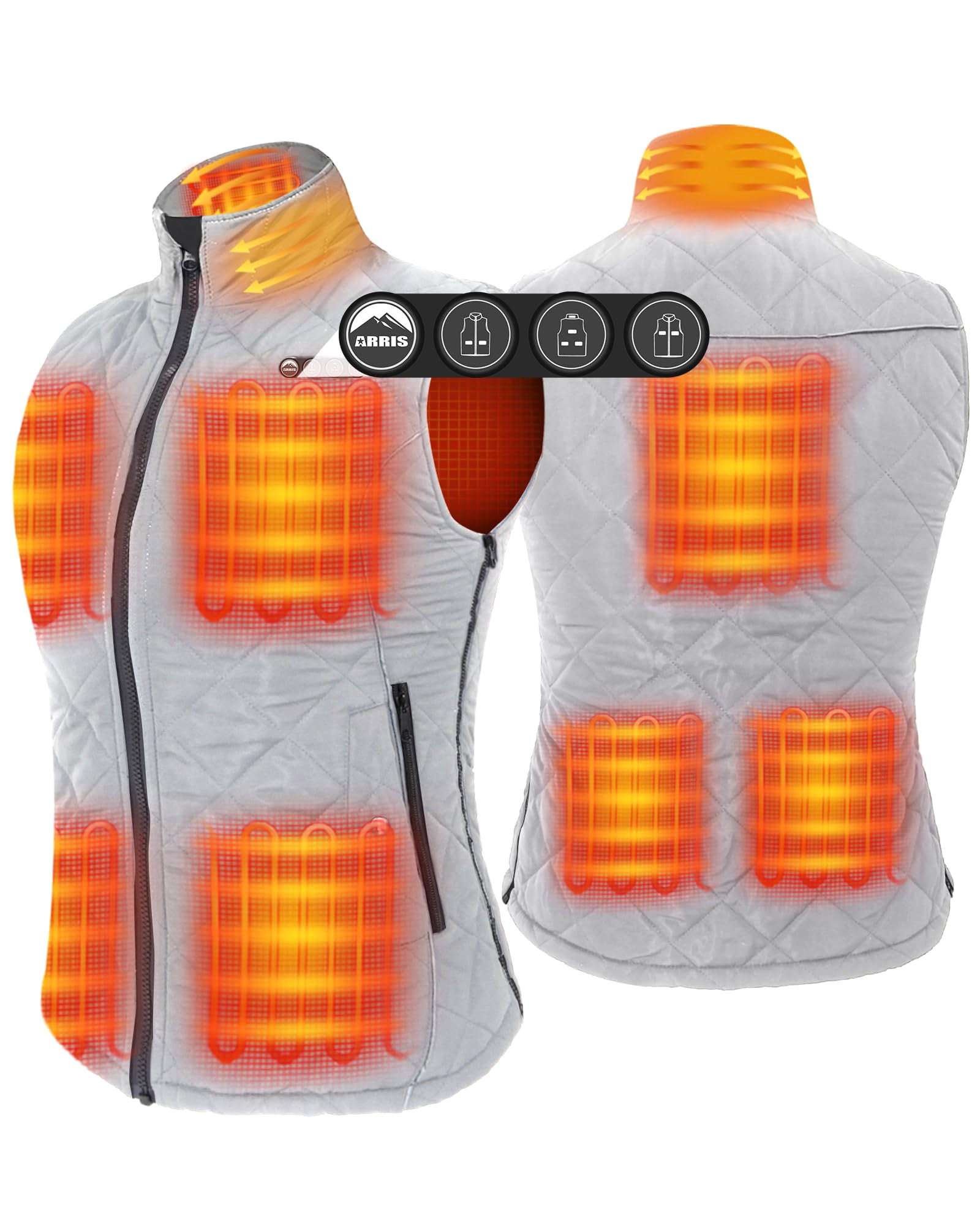 ARRIS Heated Vest for Women, Size Adjustable 7.4V Electric Warm Vest 8 Heating Panels with Battery Pack(Grey White)