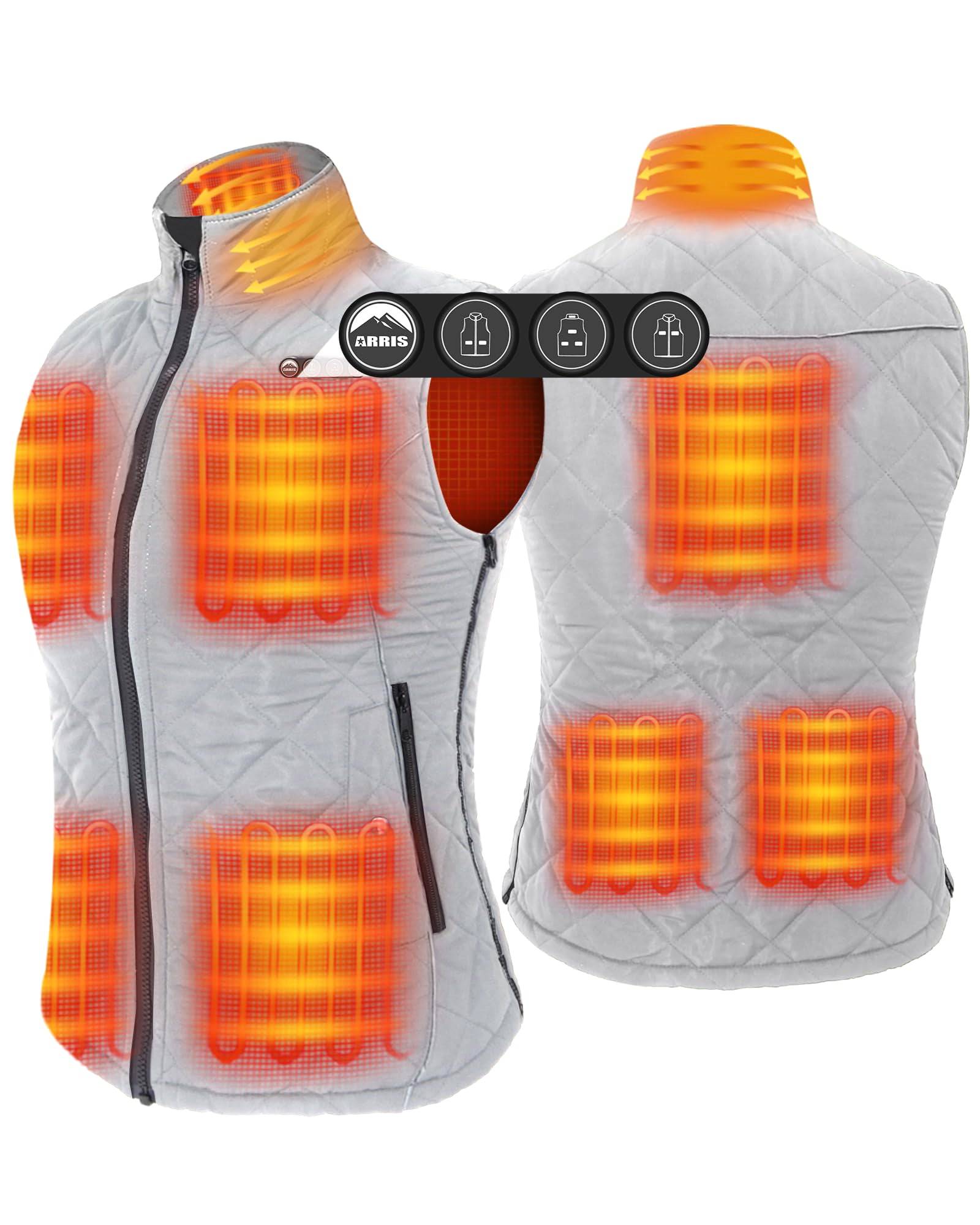 ARRIS Heated Vest for Women Size Adjustable with 8 Heating Panels & 7.4V Lipo Battery