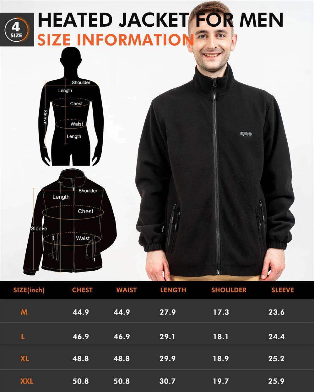 size chart of arris fleece heated jacket