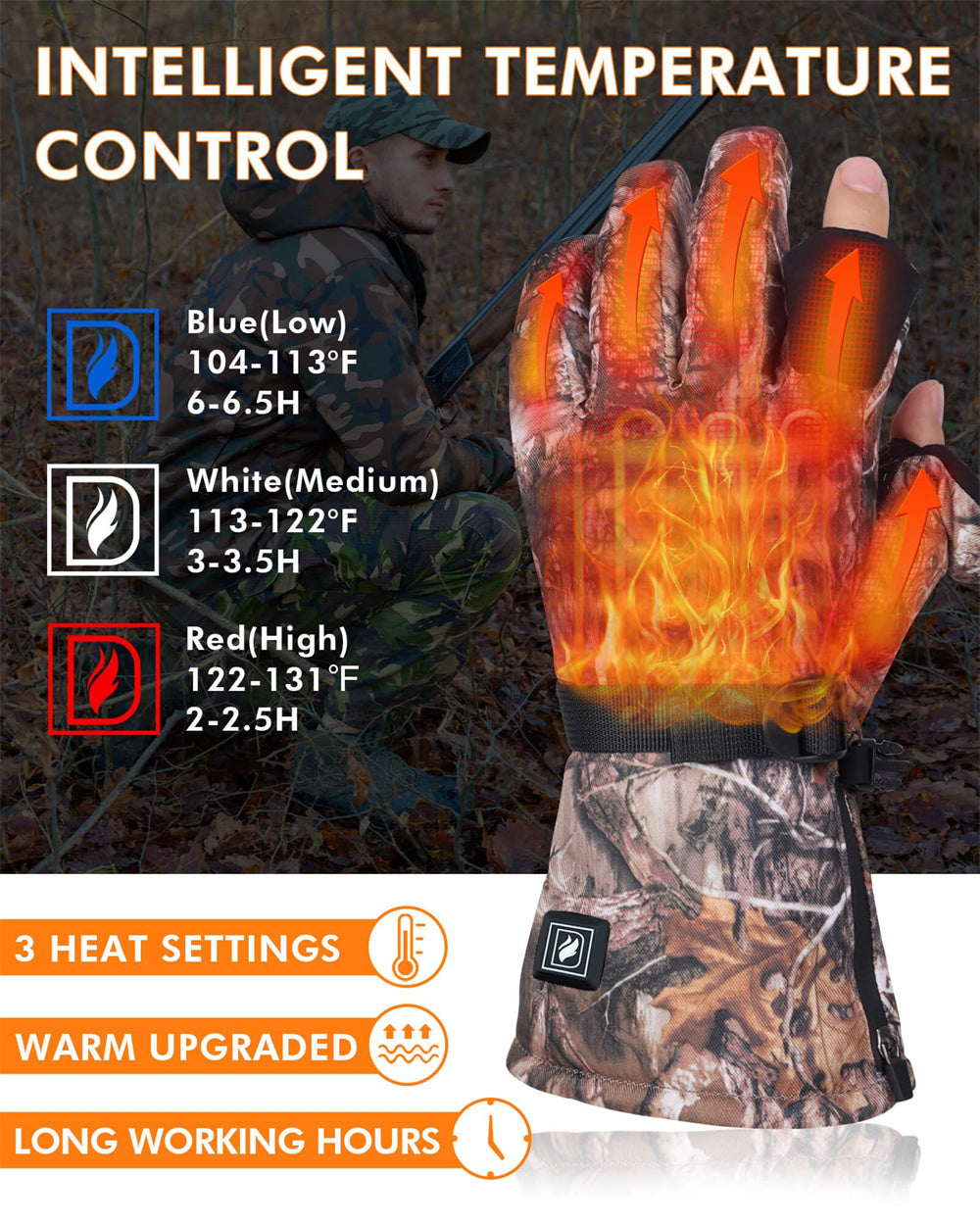 ARRIS Electric Heated Camo Gloves Unisex for Hunting Fishing Outdoor Work