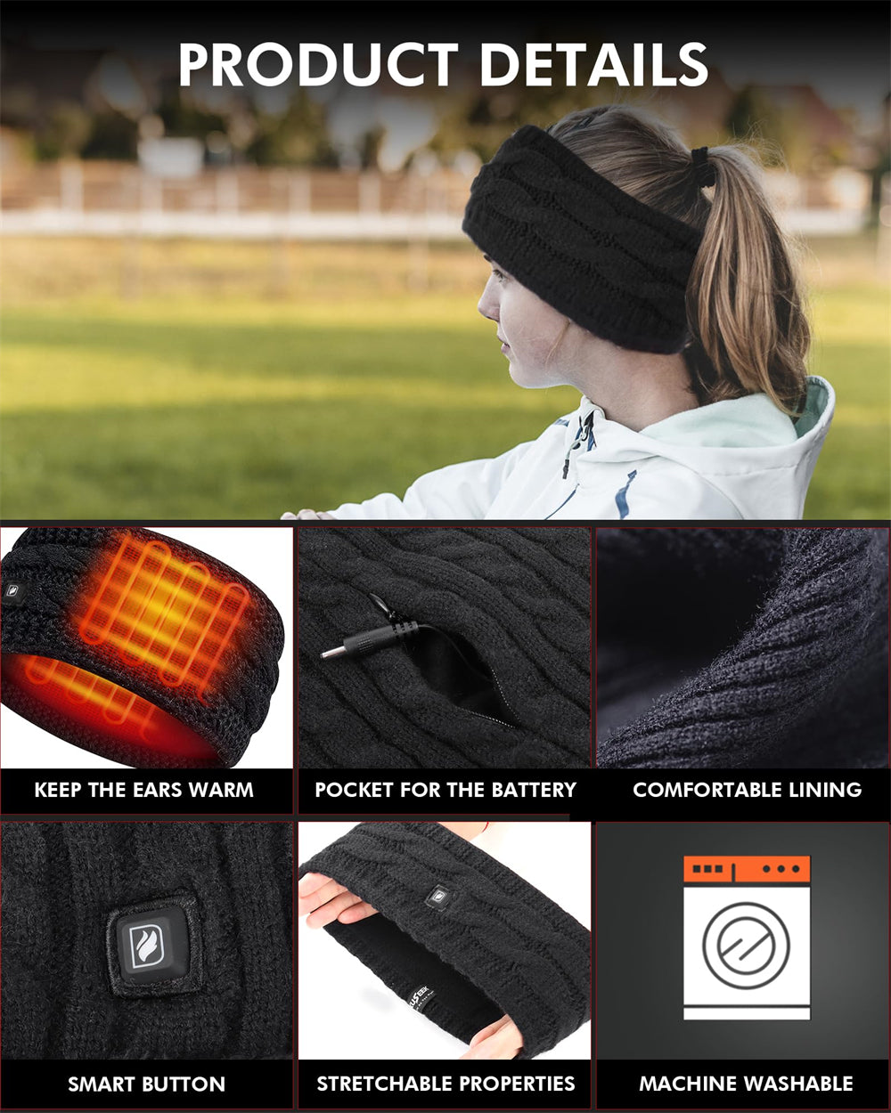 DUKUSEEK Heated Headbands Men Women with 7.4V Rechargable Battery for Winter Work Outdoor Activity