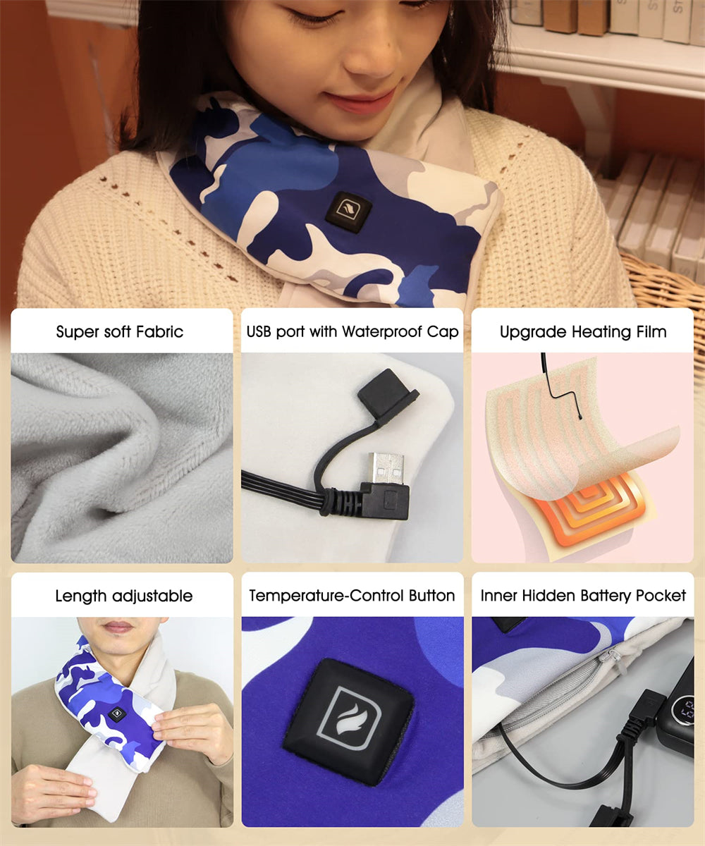 DUKUSEEK Electric Heated Scarf Thermal Scarf with 10000mah Rechargeable USB Battery Powered for Warmth, Neck Pain Relief, Unisex for Men and Women