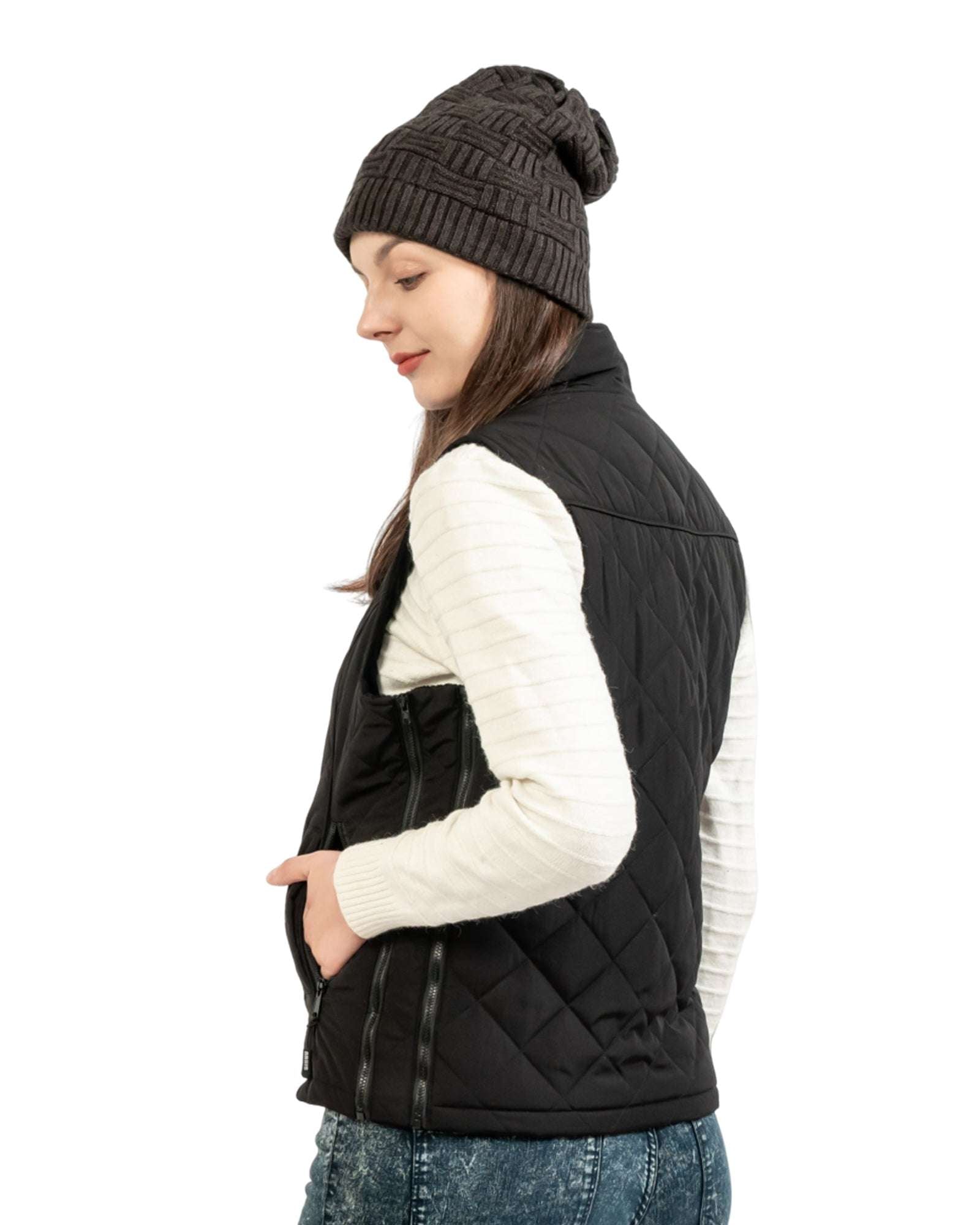 ARRIS size adjustable heated vest with black heated beanie