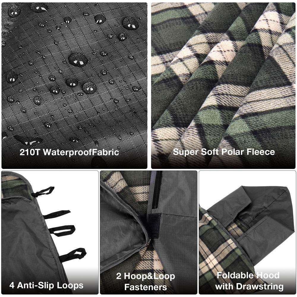 waterproof outer & warm fleece inner of the dukuseek waterpoof blanket with hoodie
