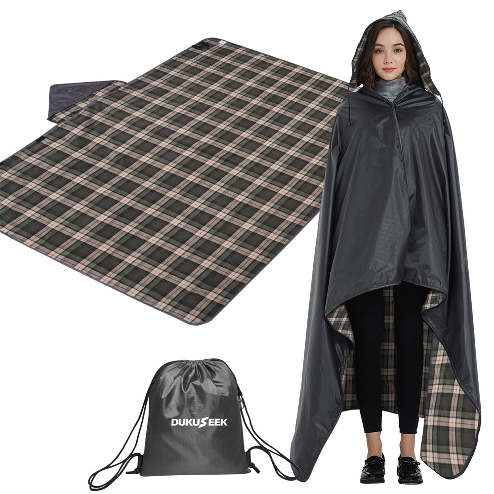 DUKUSEEK Fleece Blanket Hoodie Waterproof Outdoor Stadium Blanket Portable & Wearable Picnic Blanket