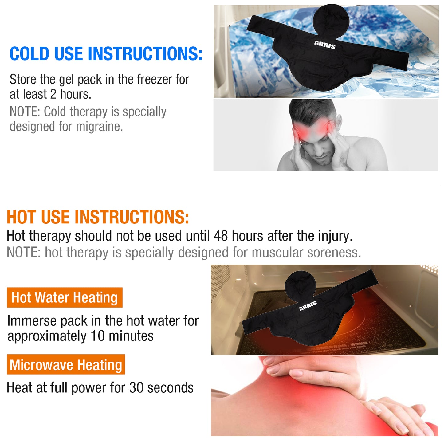 ARRIS Ice Cap for Headache and Migraine - Pain Relief Hat with Ice Pack for Migraine, Head and Neck Tension, Hot Cold Therapy Treatment