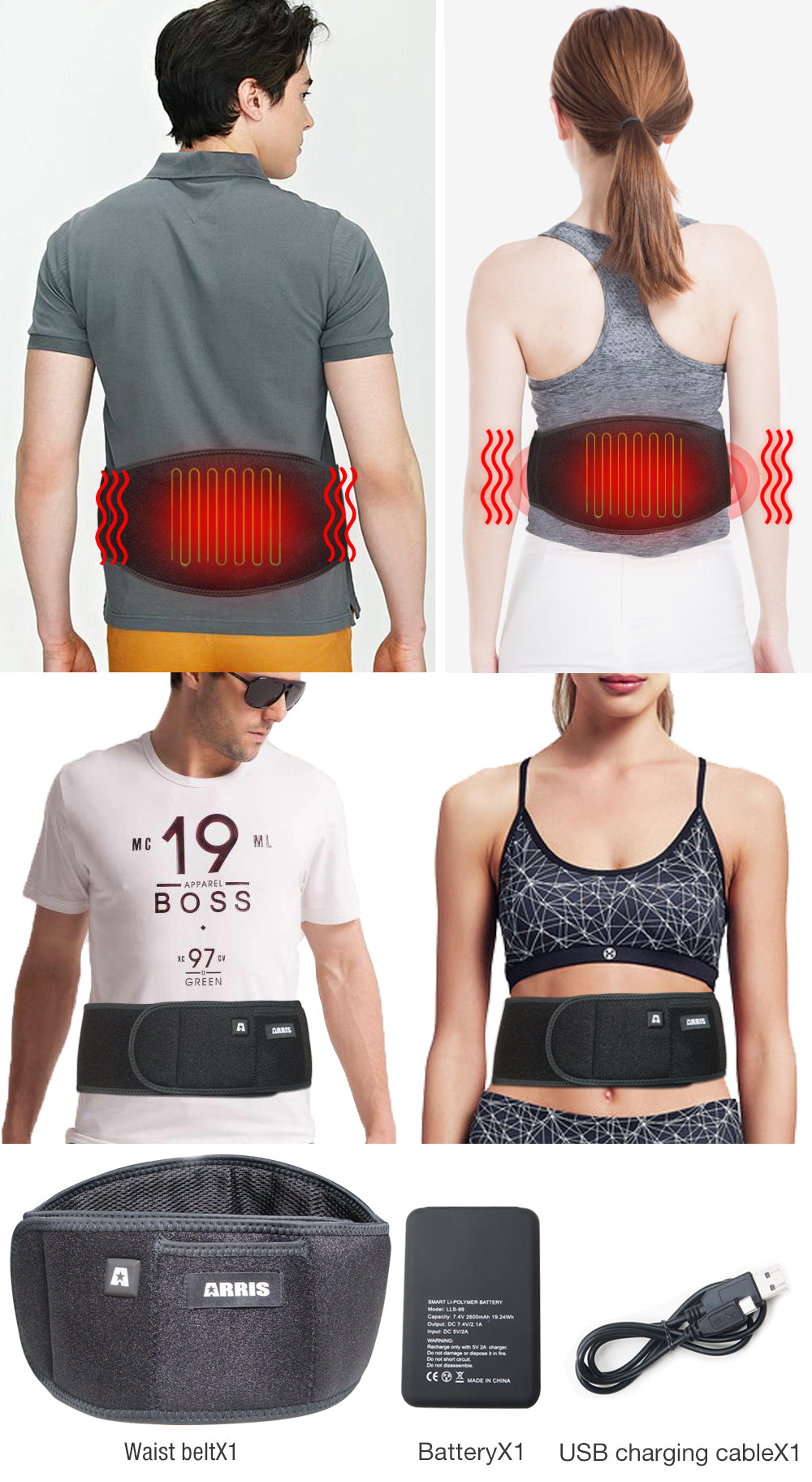 ARRIS Heating Waist Belt/Heated BackStraps for Back Pain Relief with Battery
