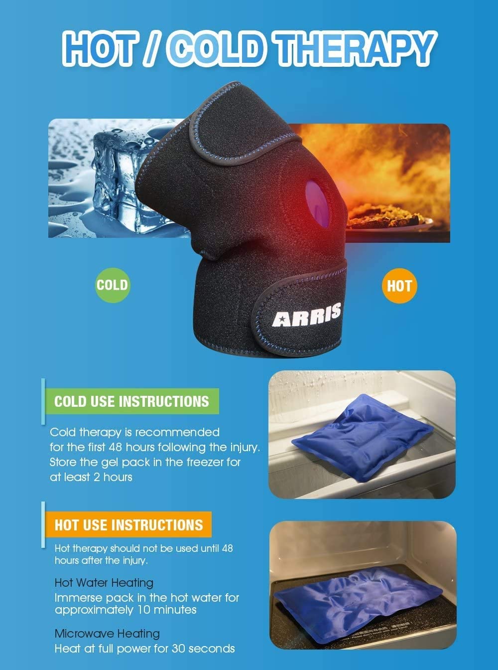 ARRIS Ice Pack for Knee Injuries, Reusable Knee Wrap Ice Knee Brace